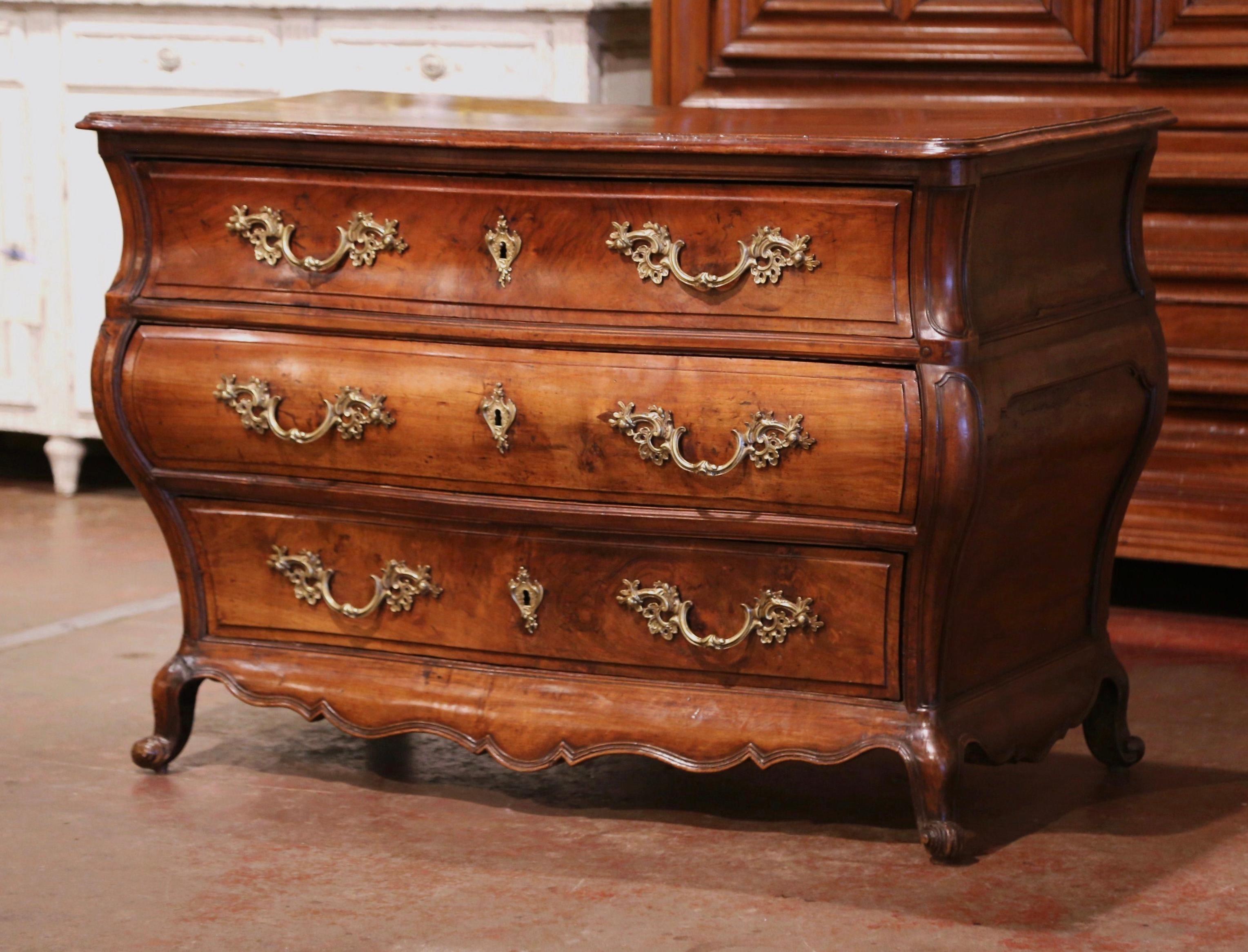 Bronze Mid-18th Century French Louis XV Carved Mahogany Chest of Drawers from Bordeaux For Sale