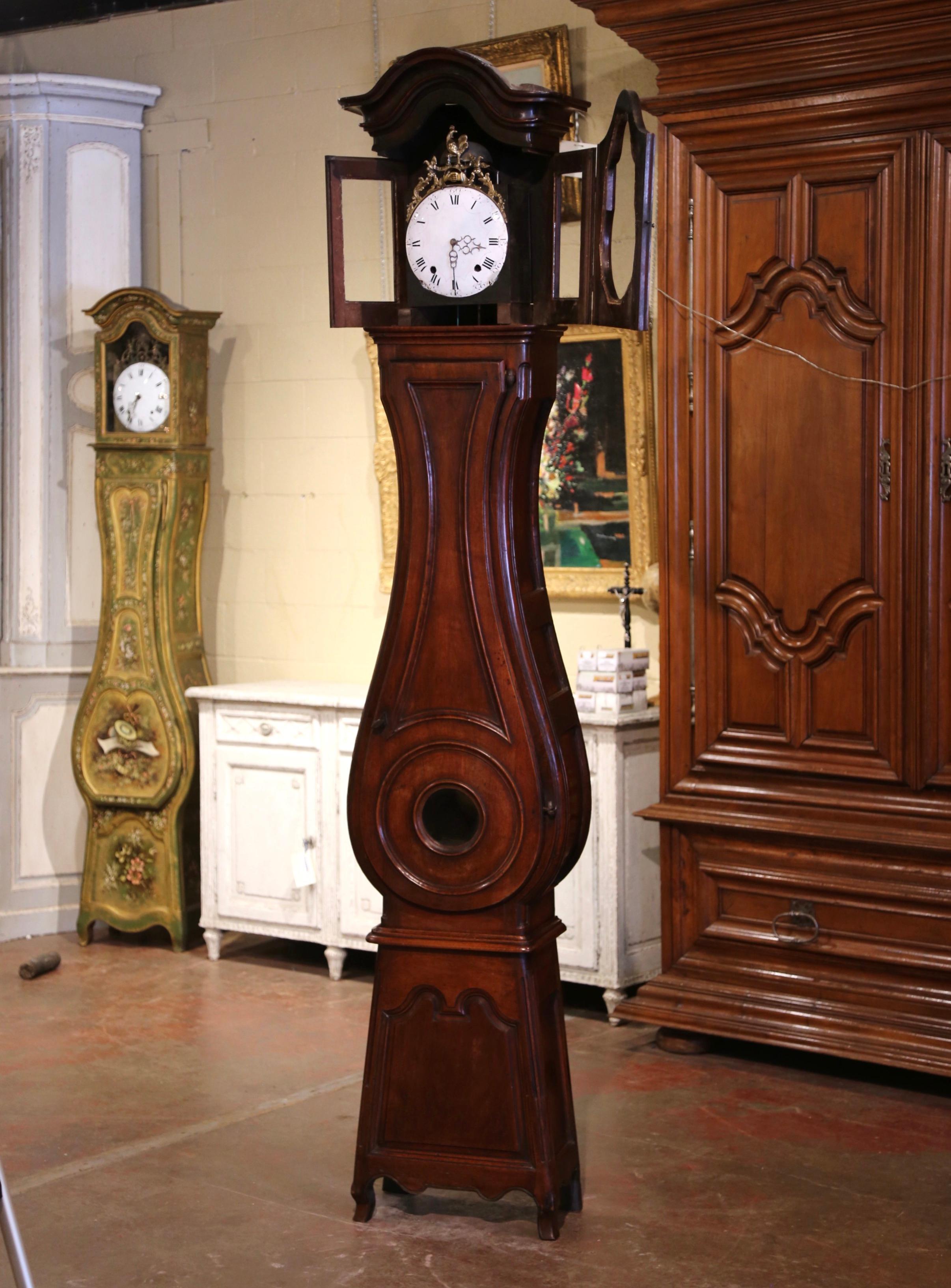 Mid-18th Century, French, Louis XV Carved Walnut Grandfather Clock with Rooster 8