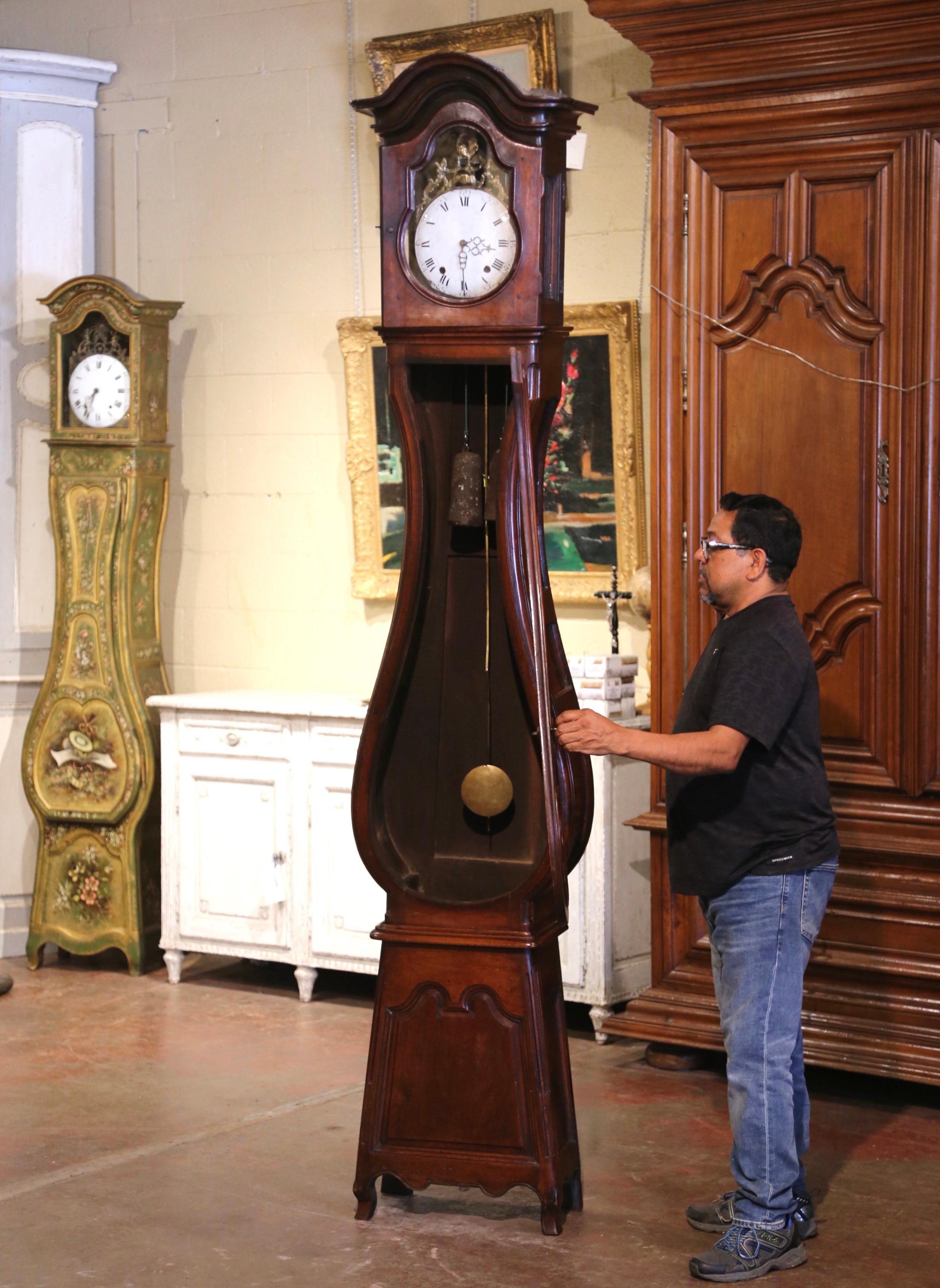 Mid-18th Century, French, Louis XV Carved Walnut Grandfather Clock with Rooster 5