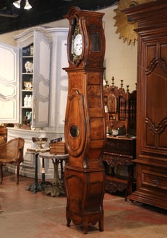 Mid-18th Century French Louis XV Carved Walnut  Long Case Clock from Lyon