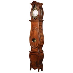 Mid-18th Century French Louis XV Carved Walnut  Long Case Clock from Lyon