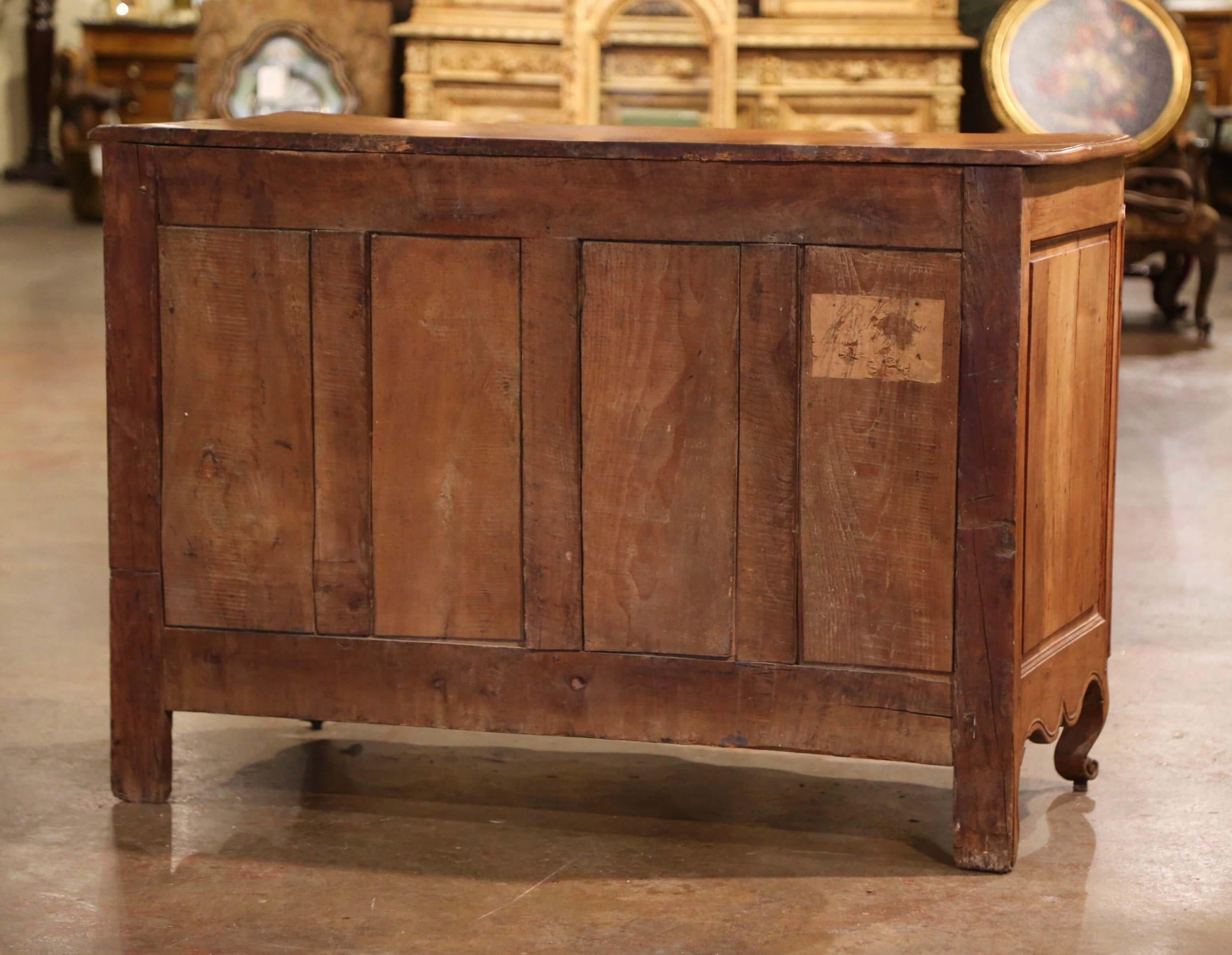 Mid-18th Century French Louis XV Carved Walnut Three Drawer Commode Chest For Sale 9