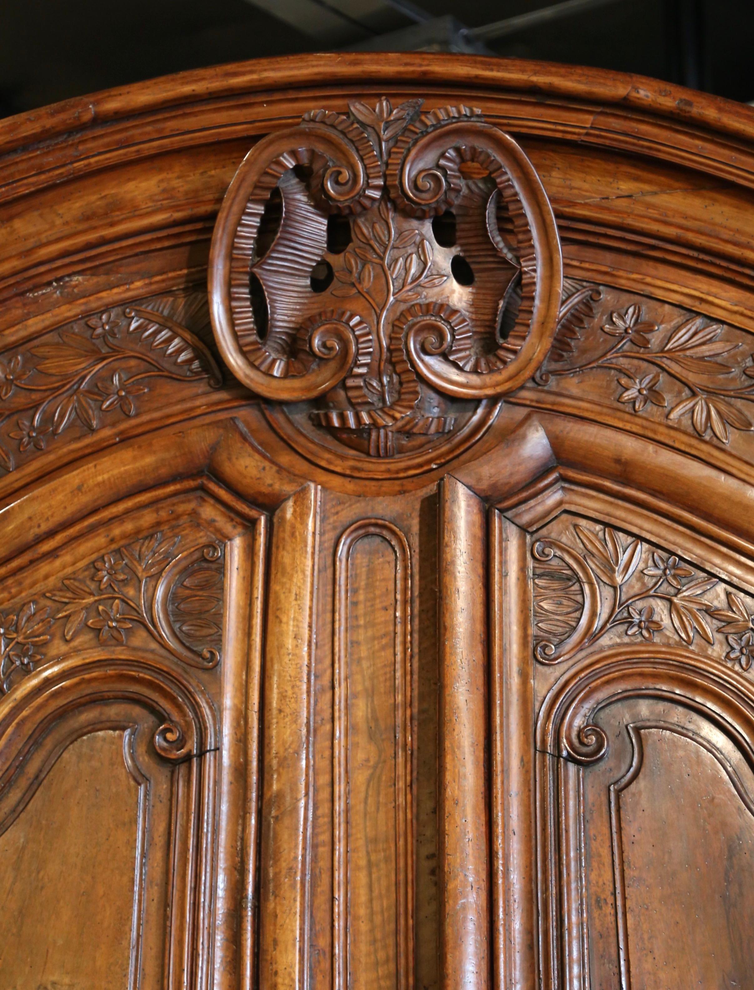 Patinated Mid-18th Century French Louis XV Carved Walnut Two-Door 