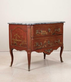Mid-18th Century French Louis XV Red Vernis Martin Chinoiserie Lacquer Commode
