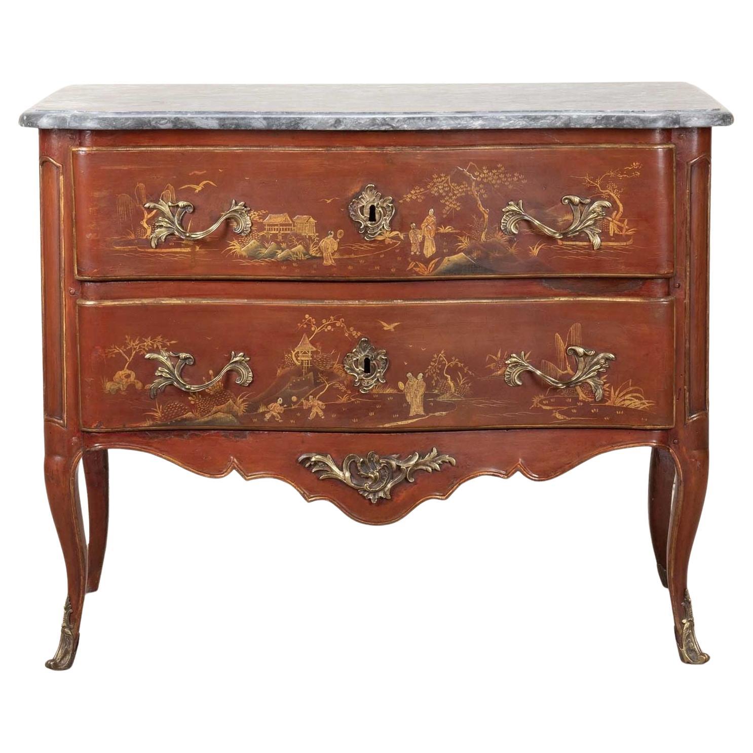 Mid-18th Century French Louis XV Red Vernis Martin Chinoiserie Lacquer Commode For Sale