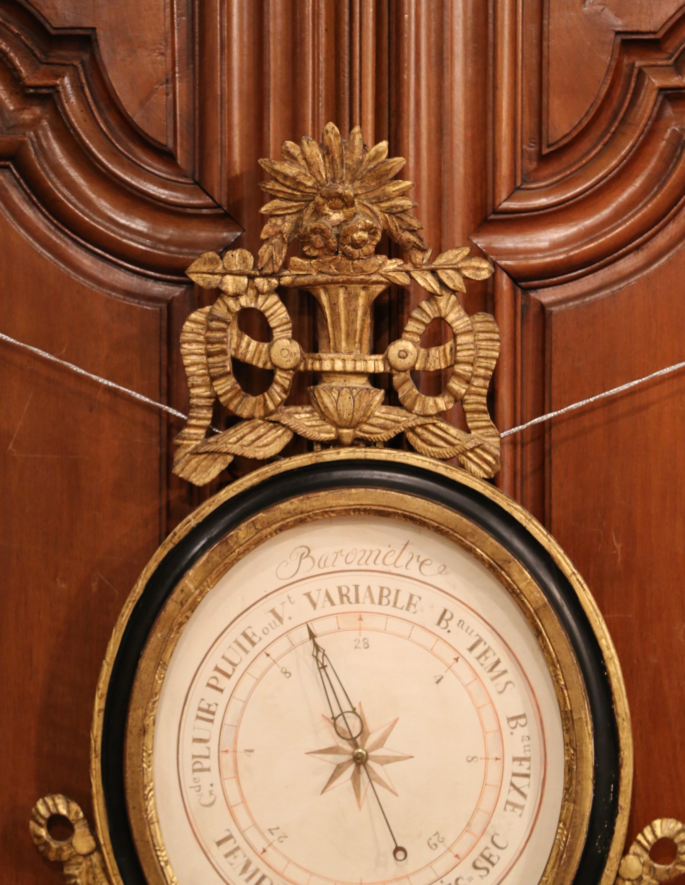 Hand-Carved Mid-18th Century French Louis XVI Carved Giltwood Wall Barometer Selon Toricelli