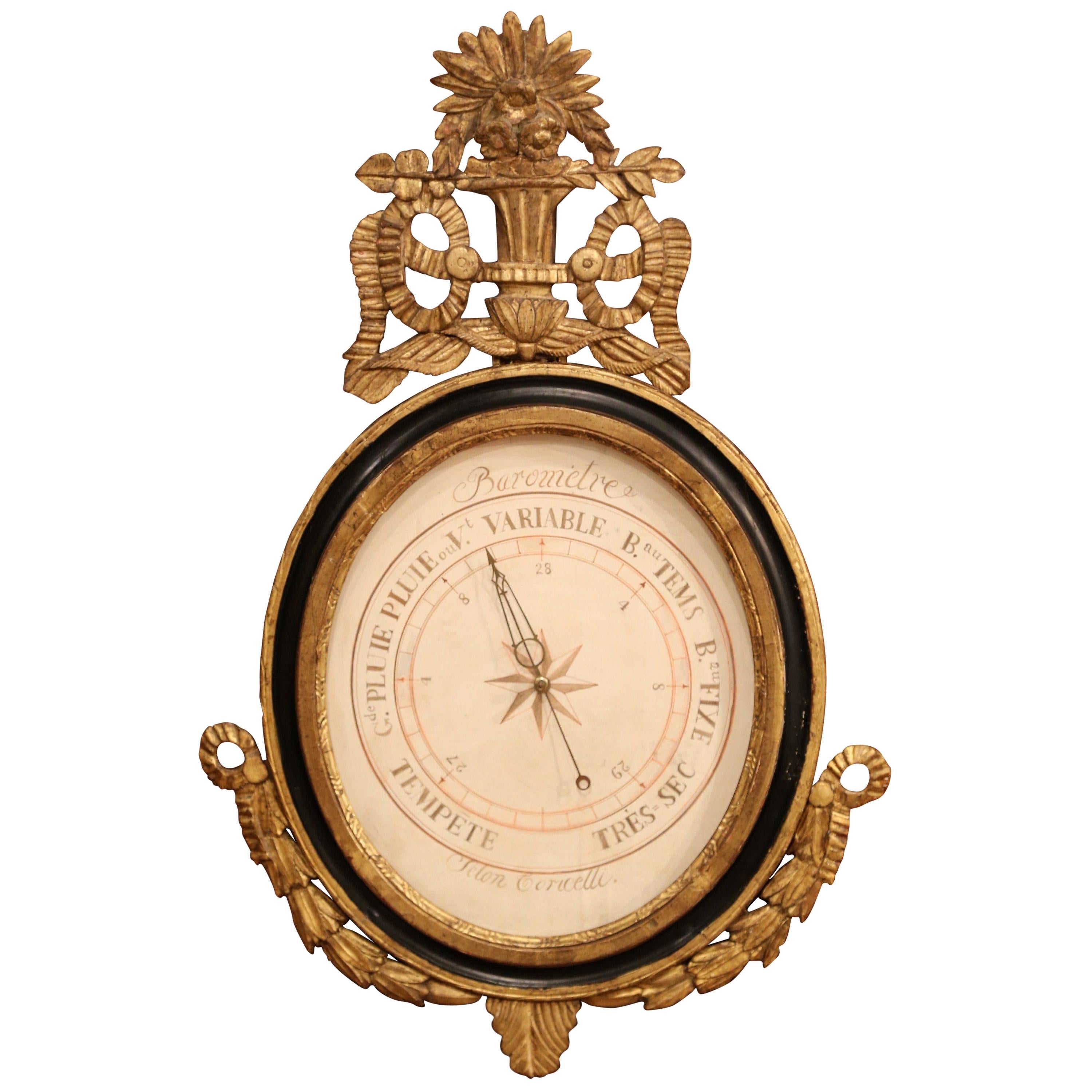 Mid-18th Century French Louis XVI Carved Giltwood Wall Barometer Selon Toricelli