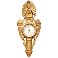 Mid-18th Century French Louis XVI Carved Giltwood Wall Barometer with Sun Decor