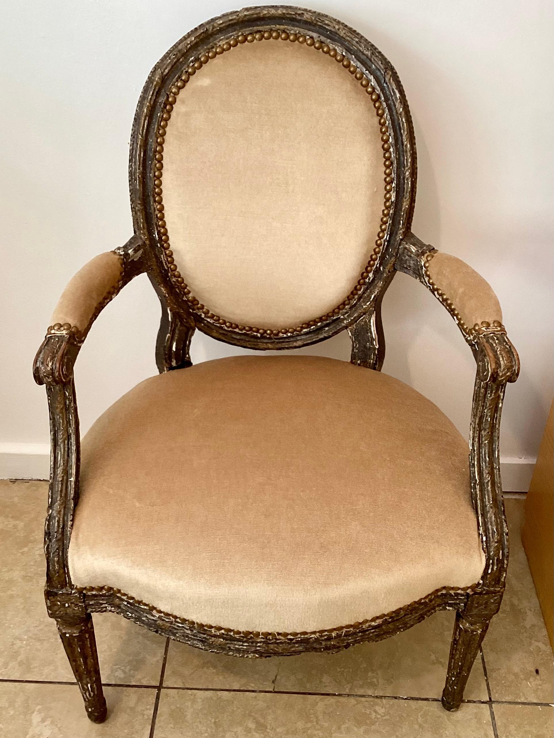Mid-18th Century French Louis XVI Fauteuil in Todd Hase Upholstery In Good Condition For Sale In Los Angeles, CA