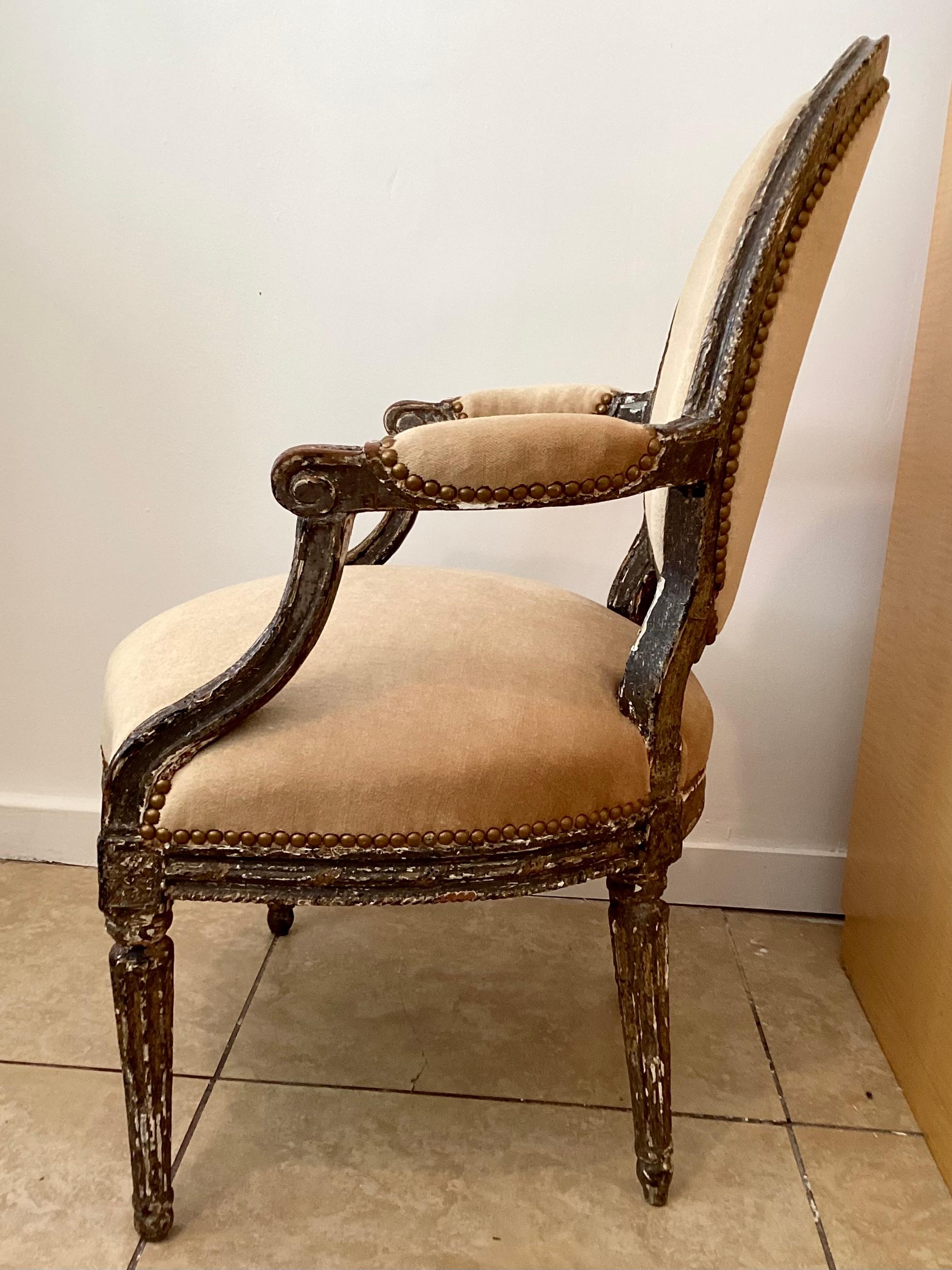 Mid-18th Century French Louis XVI Fauteuil in Todd Hase Upholstery For Sale 1