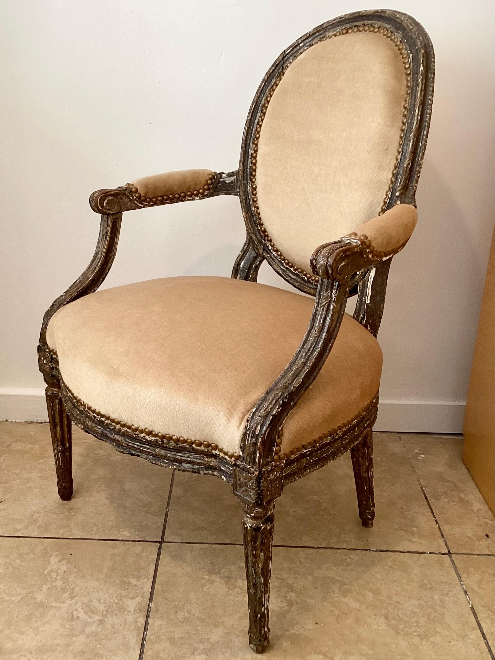 Mid-18th Century French Louis XVI Fauteuil in Todd Hase Upholstery For Sale 2