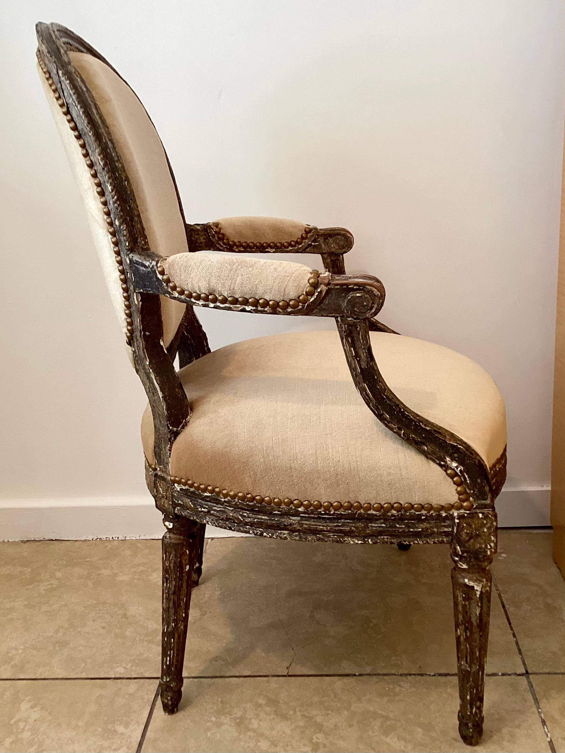 Mid-18th Century French Louis XVI Fauteuil in Todd Hase Upholstery For Sale 5