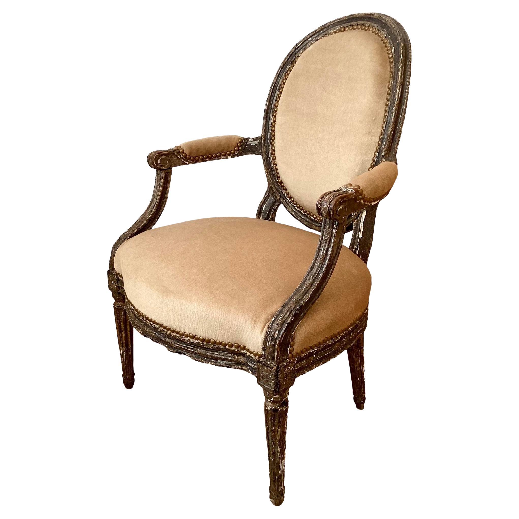 Mid-18th Century French Louis XVI Fauteuil in Todd Hase Upholstery For Sale