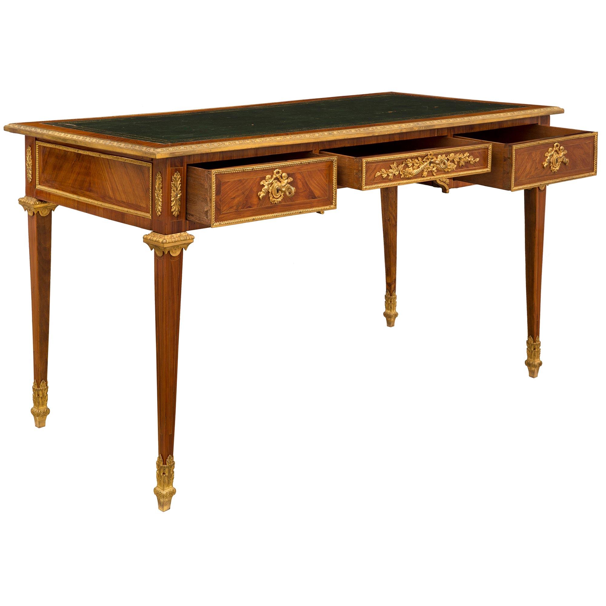 18th Century and Earlier Mid 18th Century French Louis XVI Period Tulipwood and Ormolu Bureau Plat For Sale