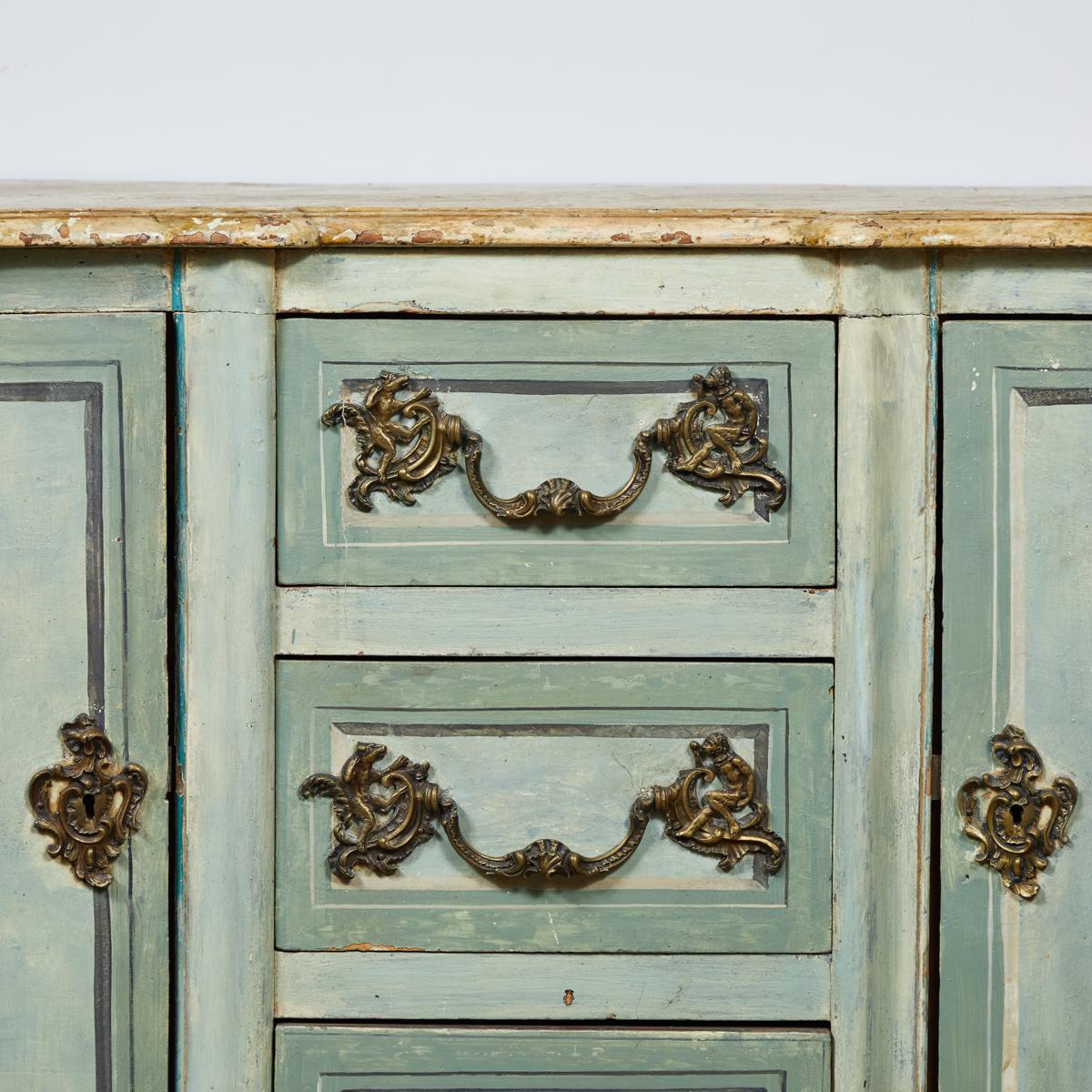 Mid-18th Century French Normandy Painted Buffet with Faux Marble Top In Good Condition For Sale In Los Angeles, CA