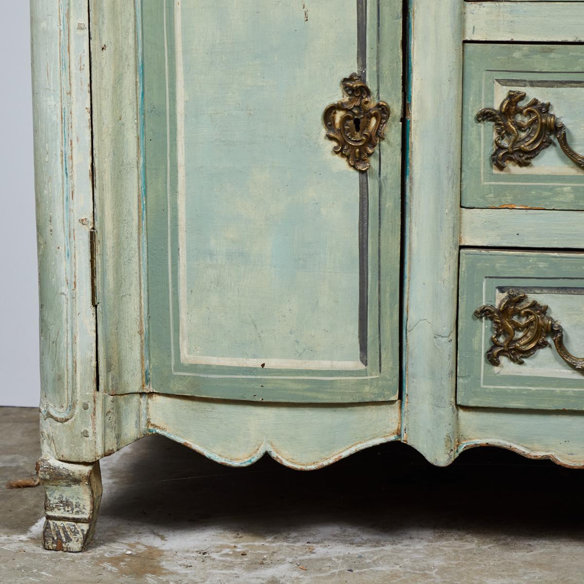 Wood Mid-18th Century French Normandy Painted Buffet with Faux Marble Top For Sale