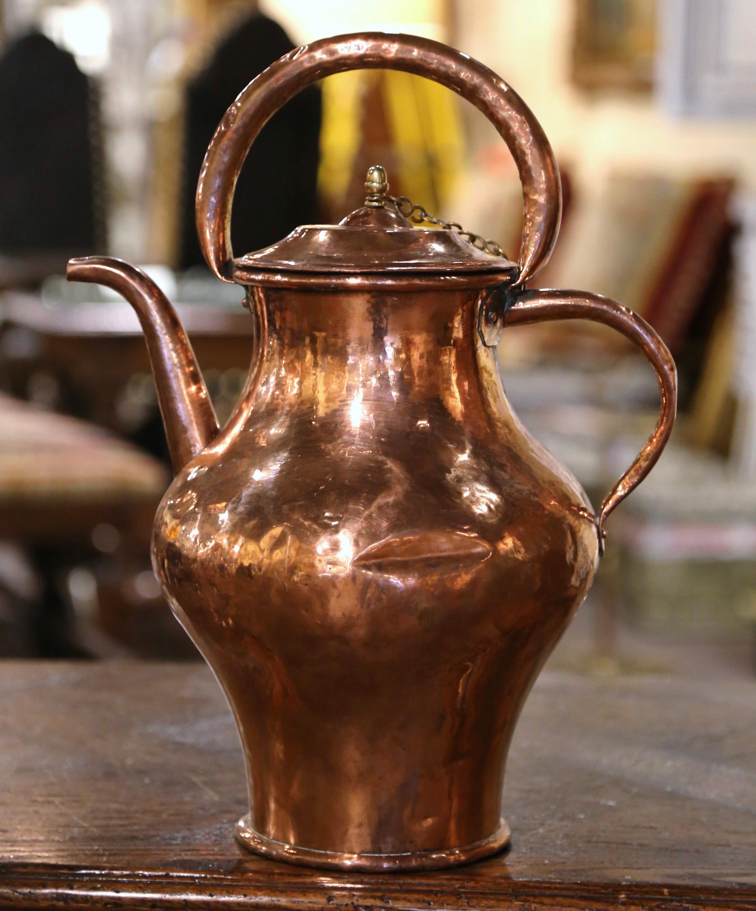 Country Mid-18th Century French Polished Copper Water Pitcher with Lid For Sale