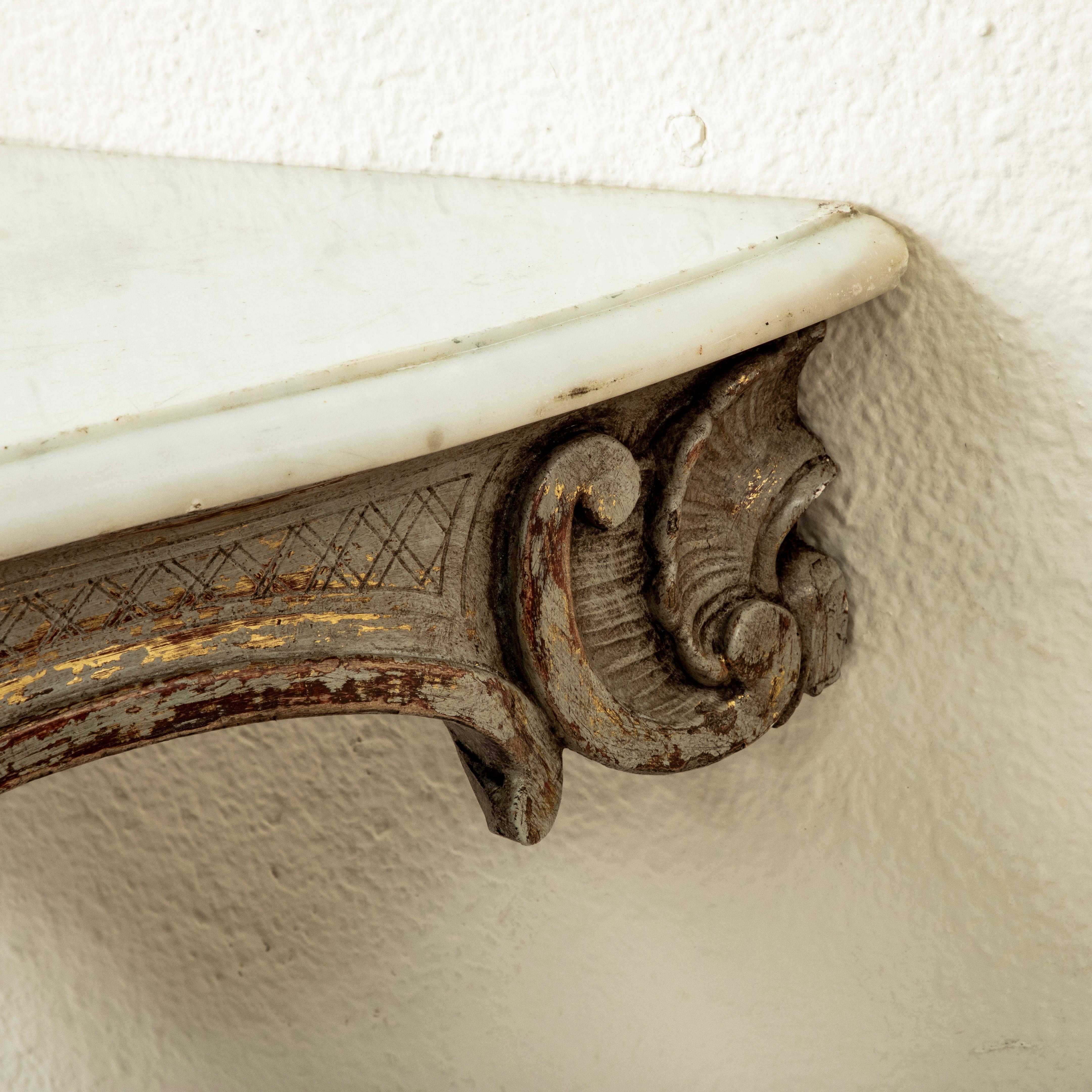 Mid-18th Century French Regency Period Painted Console Table, Marble Top For Sale 8