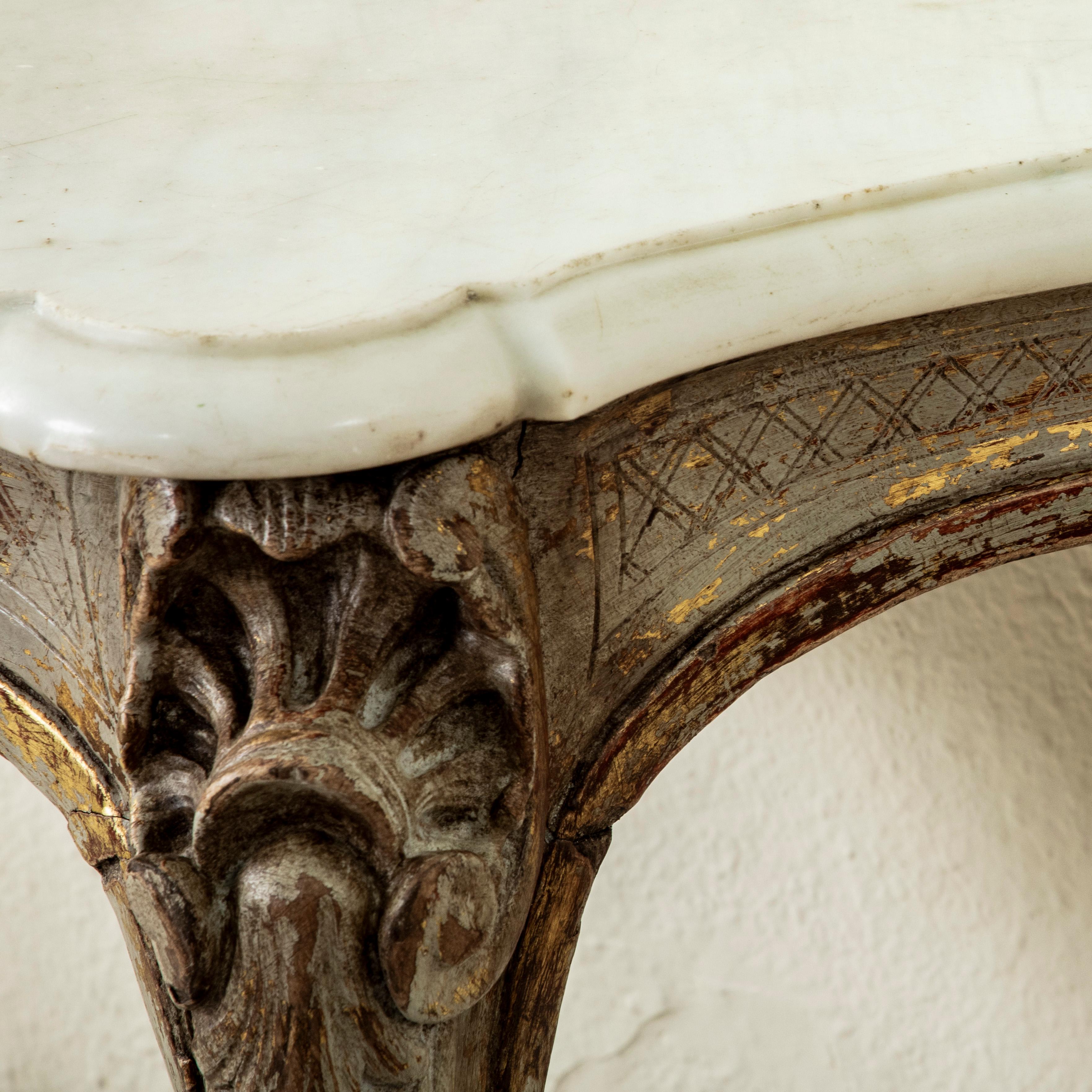 Mid-18th Century French Regency Period Painted Console Table, Marble Top For Sale 9