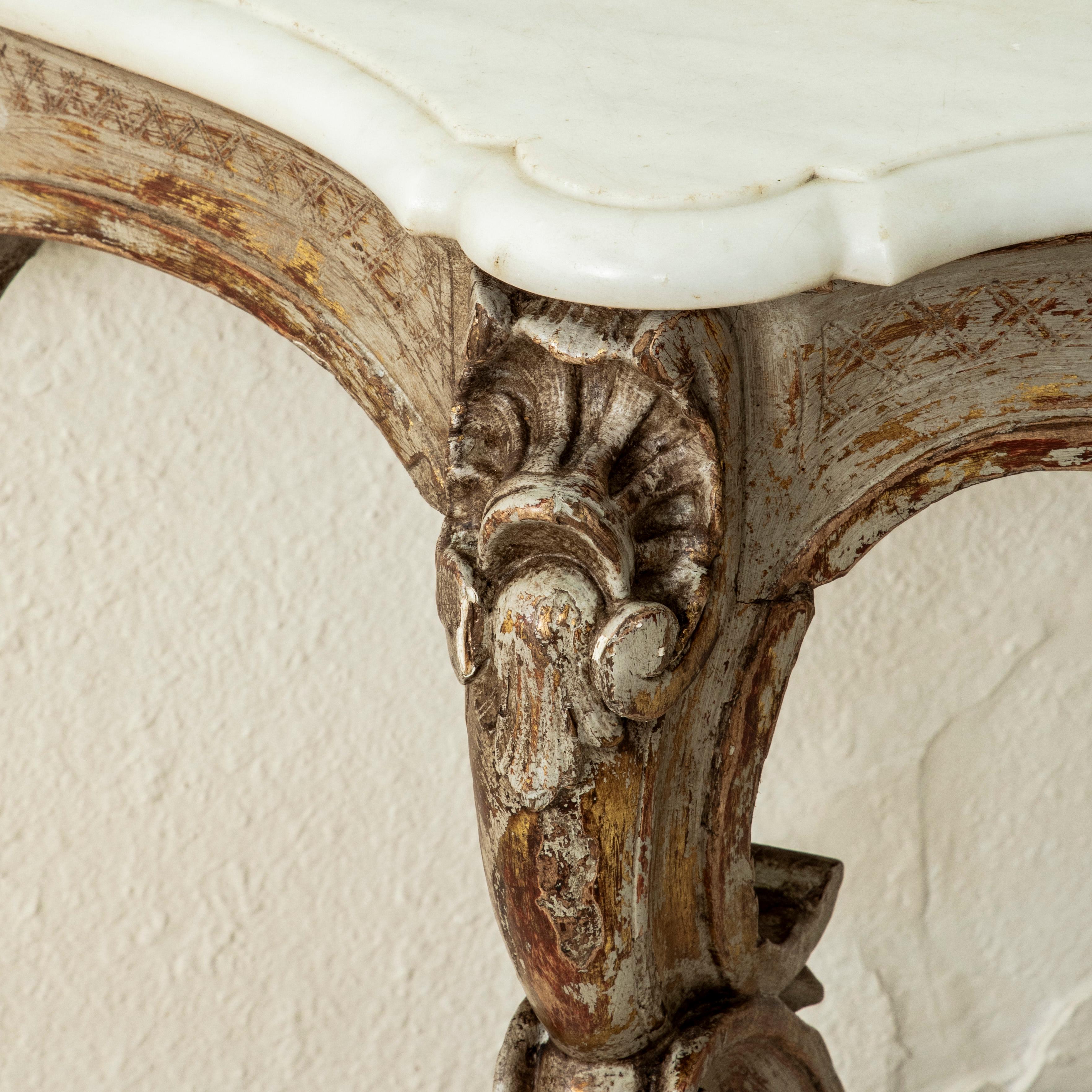 Mid-18th Century French Regency Period Painted Console Table, Marble Top For Sale 2