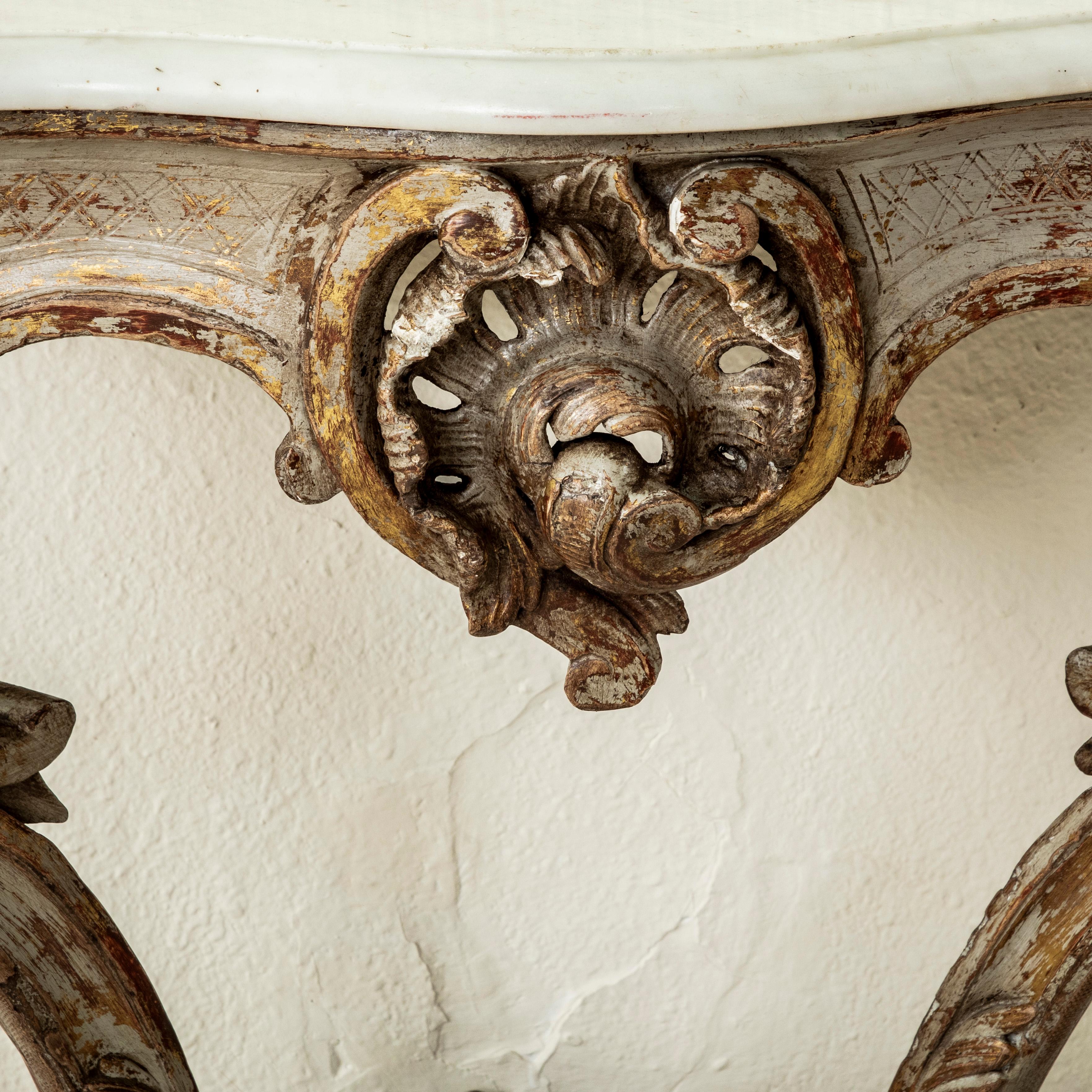 Mid-18th Century French Regency Period Painted Console Table, Marble Top For Sale 3