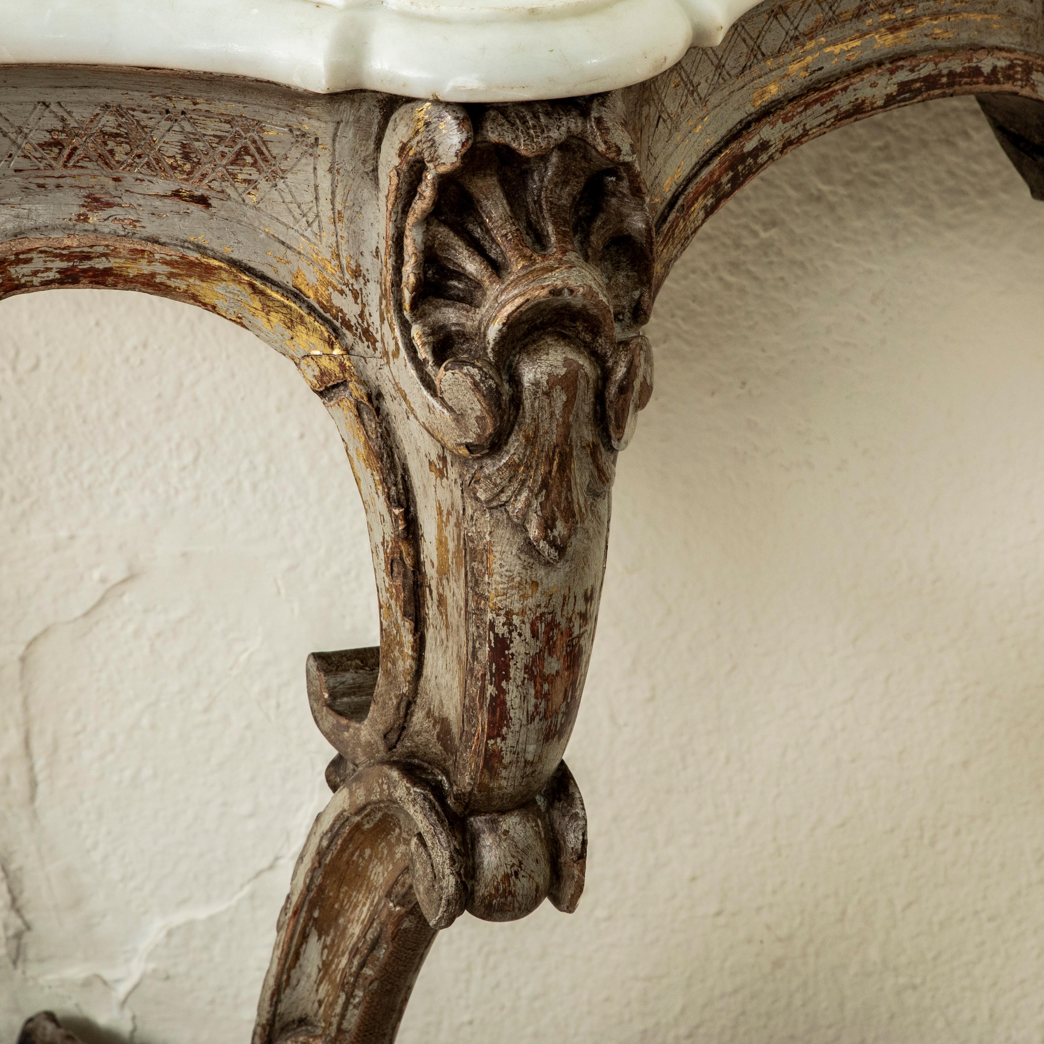 Mid-18th Century French Regency Period Painted Console Table, Marble Top For Sale 4