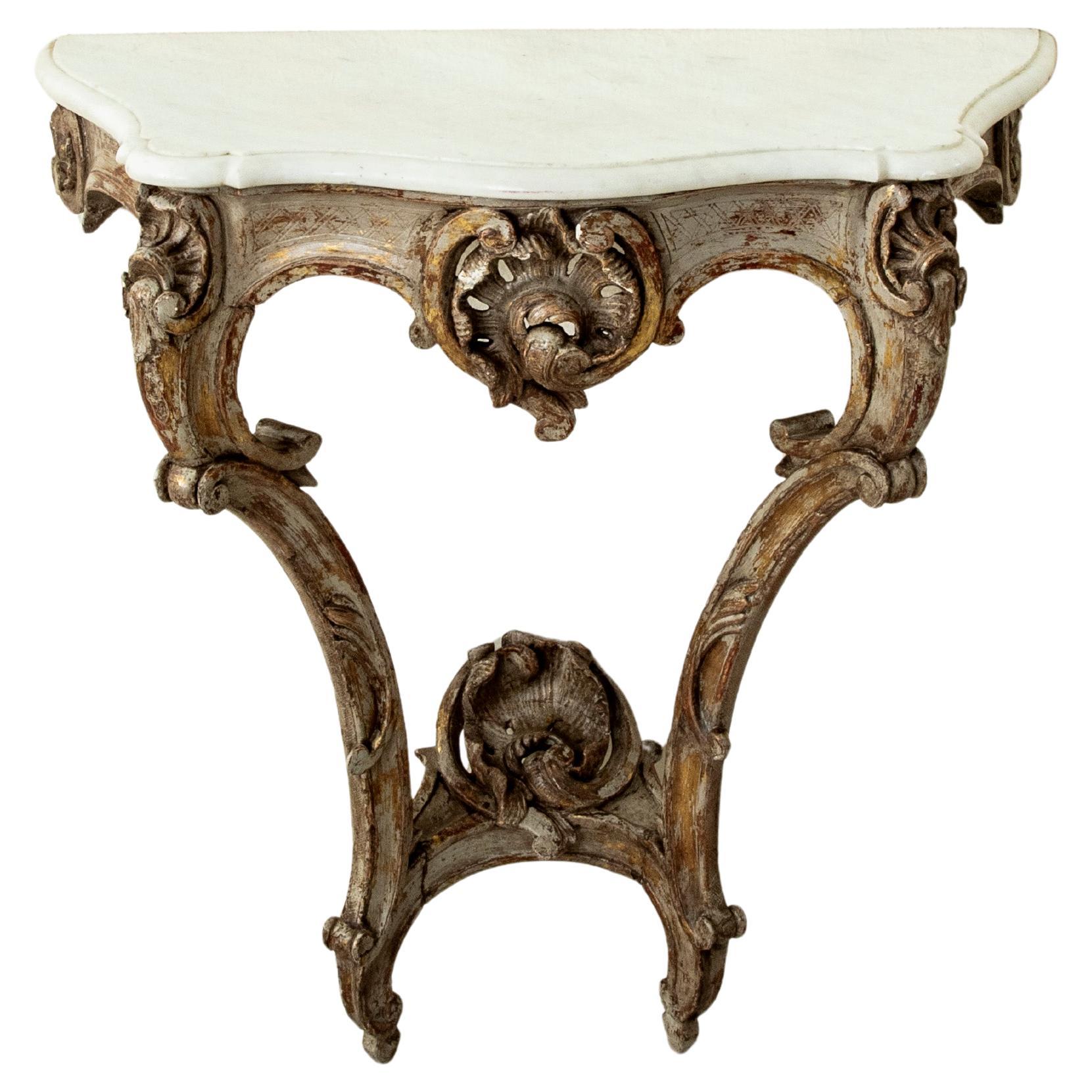Mid-18th Century French Regency Period Painted Console Table, Marble Top For Sale