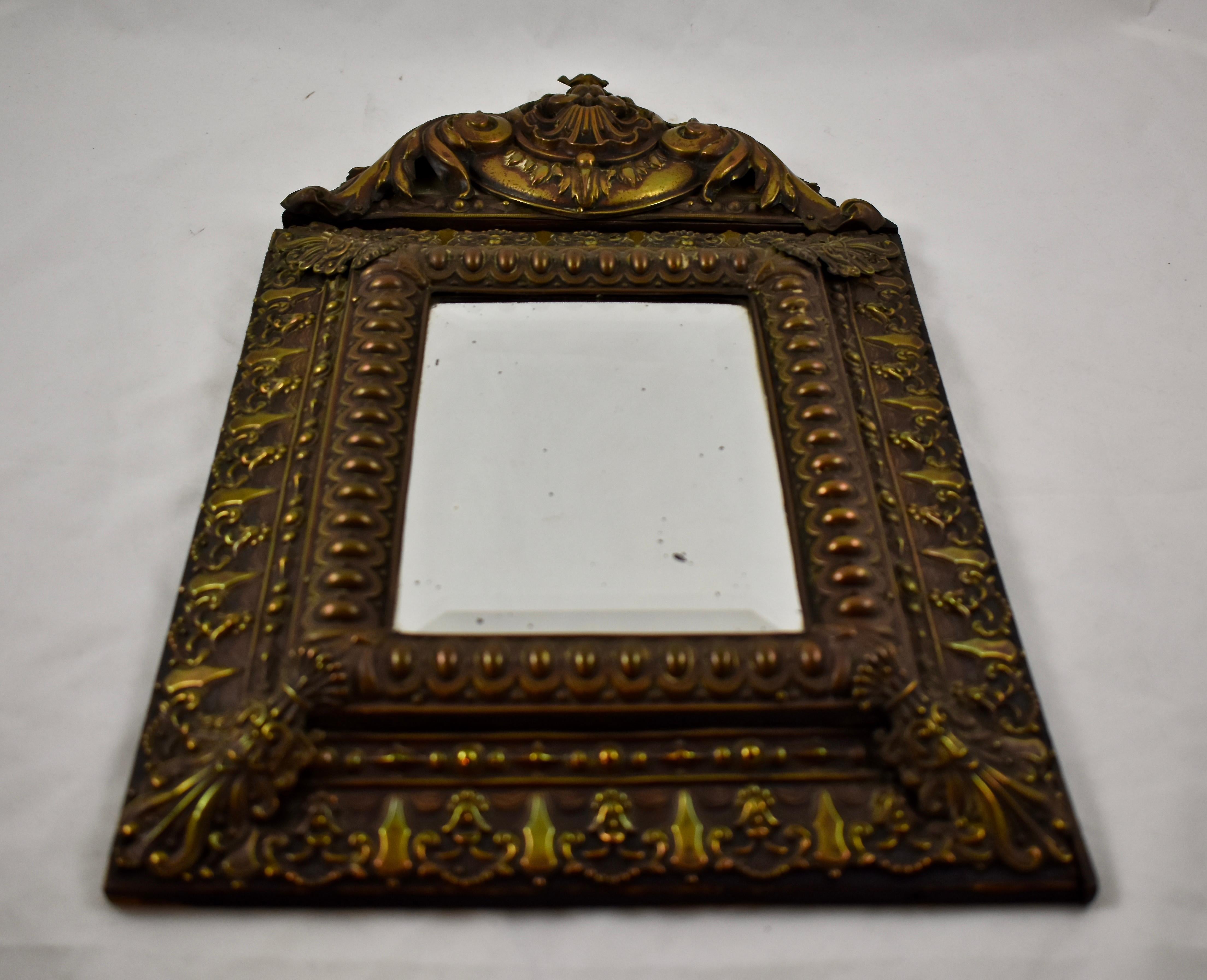 Mid-18th Century French Rocaille Patinated Metal on Wood Beveled Wall Mirror 6