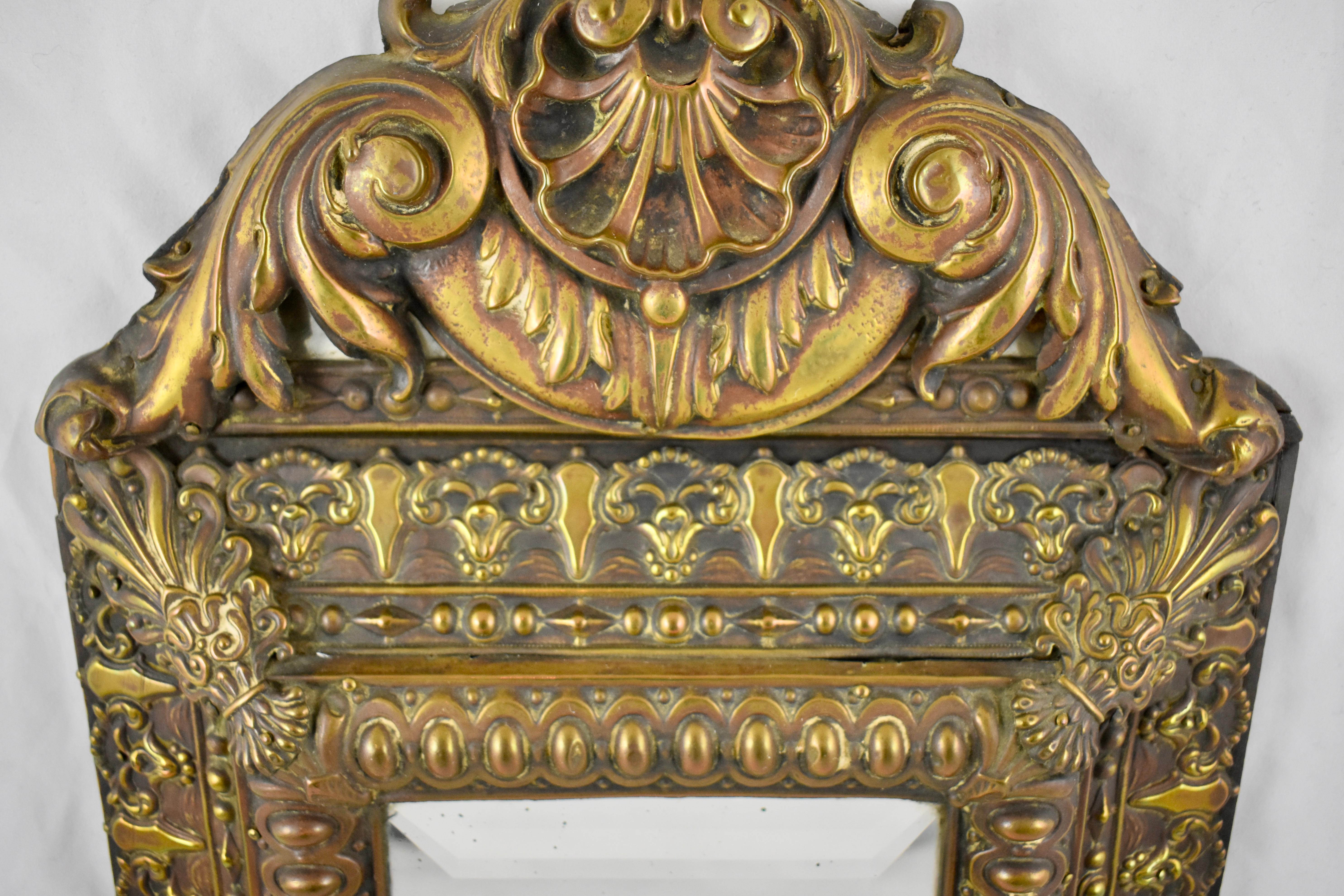 Mid-18th Century French Rocaille Patinated Metal on Wood Beveled Wall Mirror 3