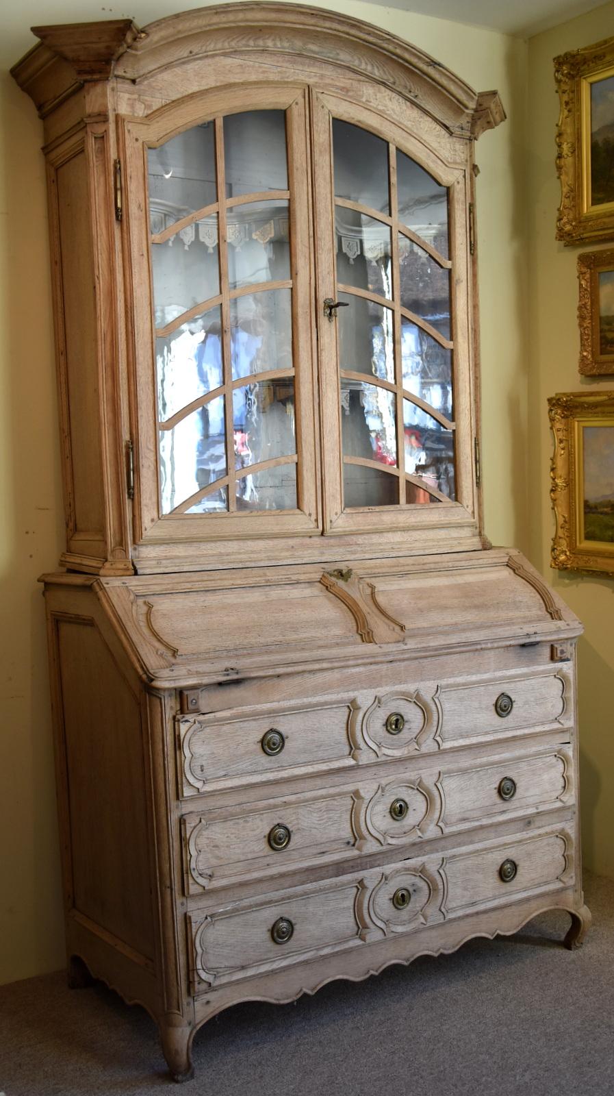 18th Century and Earlier Mid-18th Century, French Stripped Oak Bureau Bookcase