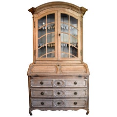 Mid-18th Century, French Stripped Oak Bureau Bookcase