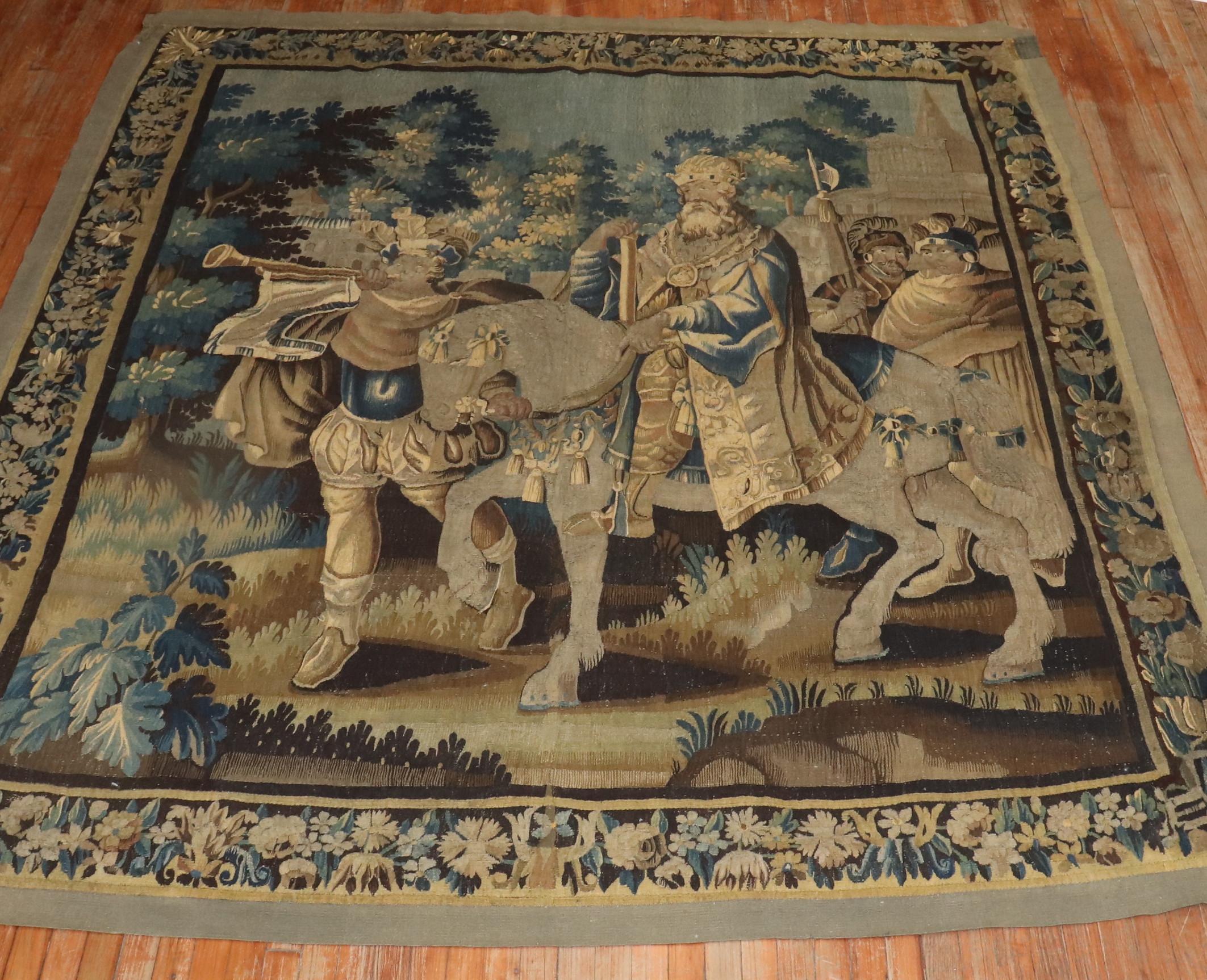 Wool Mid 18th Century French Tapestry of Charlemagne For Sale
