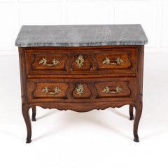 Mid 18th Century French Walnut Commode with Marble Top