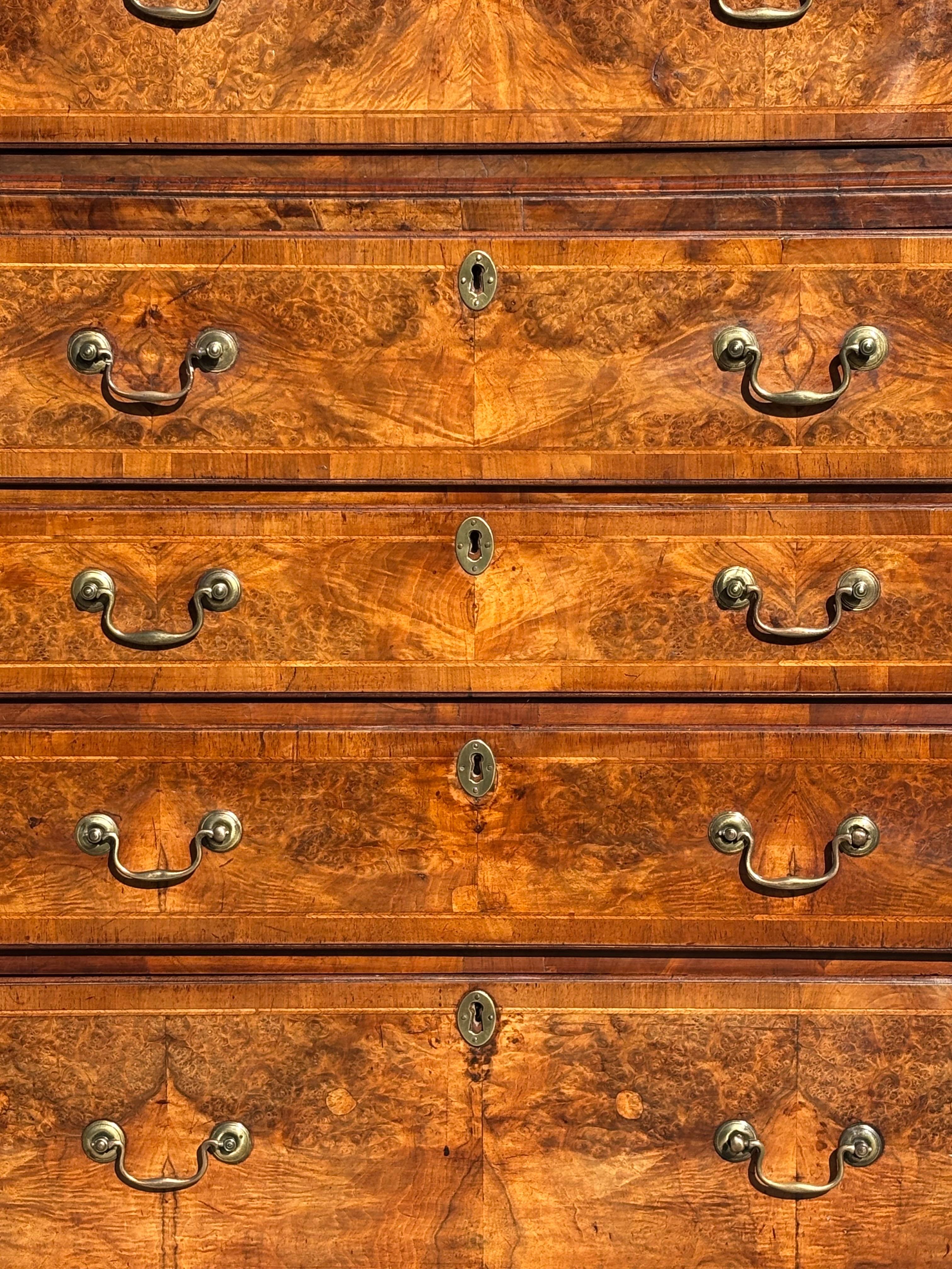 Noyer Mid 18th Century George II Period Burr Walnut Tallboy en vente