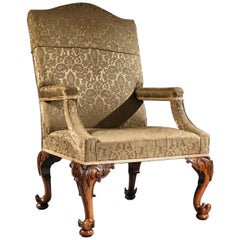 Mid-18th Century George II Walnut Library Open Armchair of Grande Scale