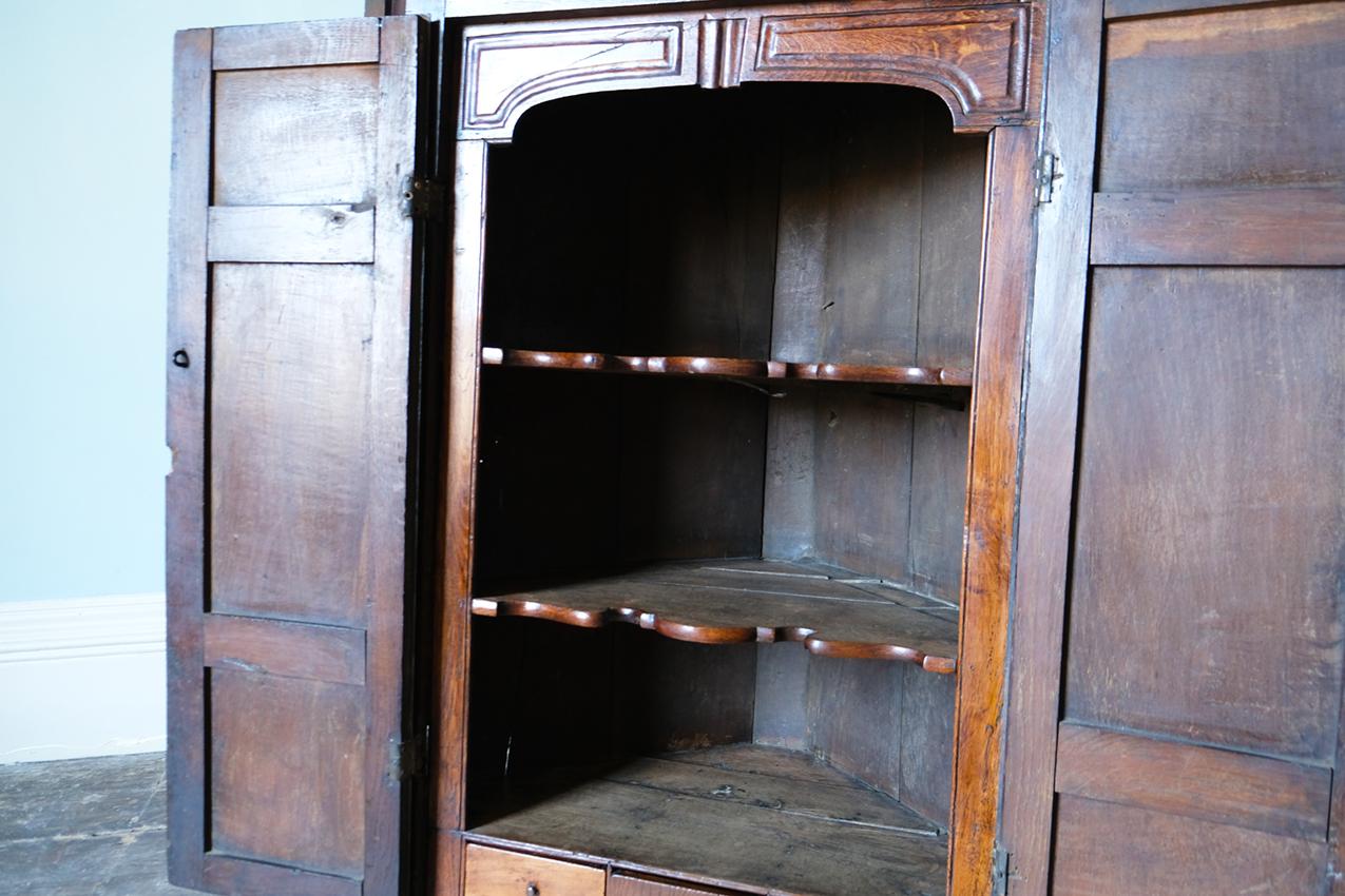 Mid-18th Century Georgian Hanging Corner Cupboard in Oak For Sale 2