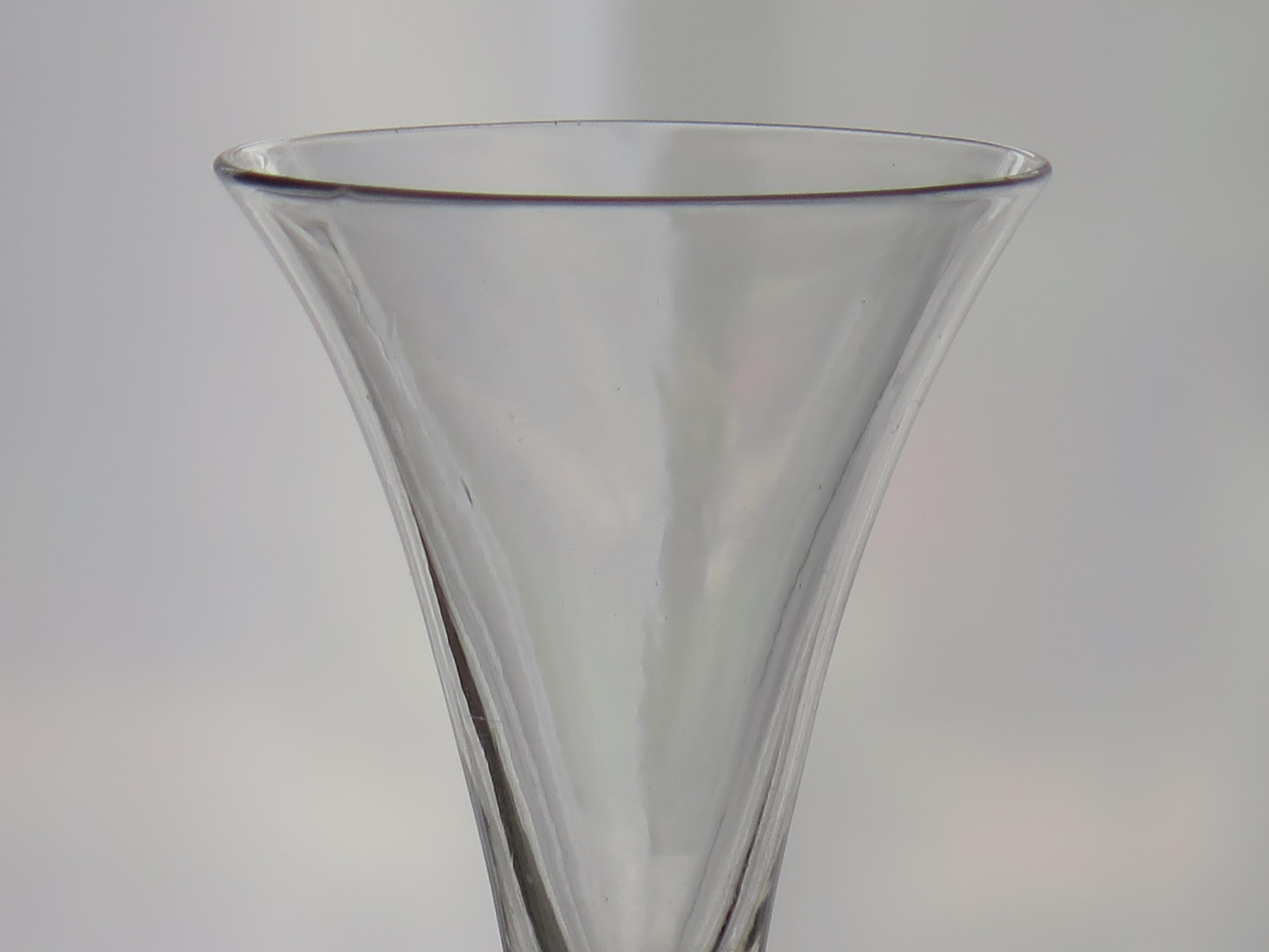 Hand-Crafted Mid-18th Century Georgian tall Wine Glass hand-blown Cotton Twist opaque Stem For Sale