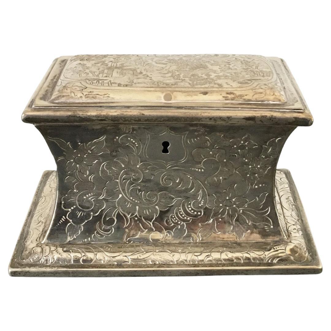 Mid-18th Century German Engraved Sterking Silver Box For Sale