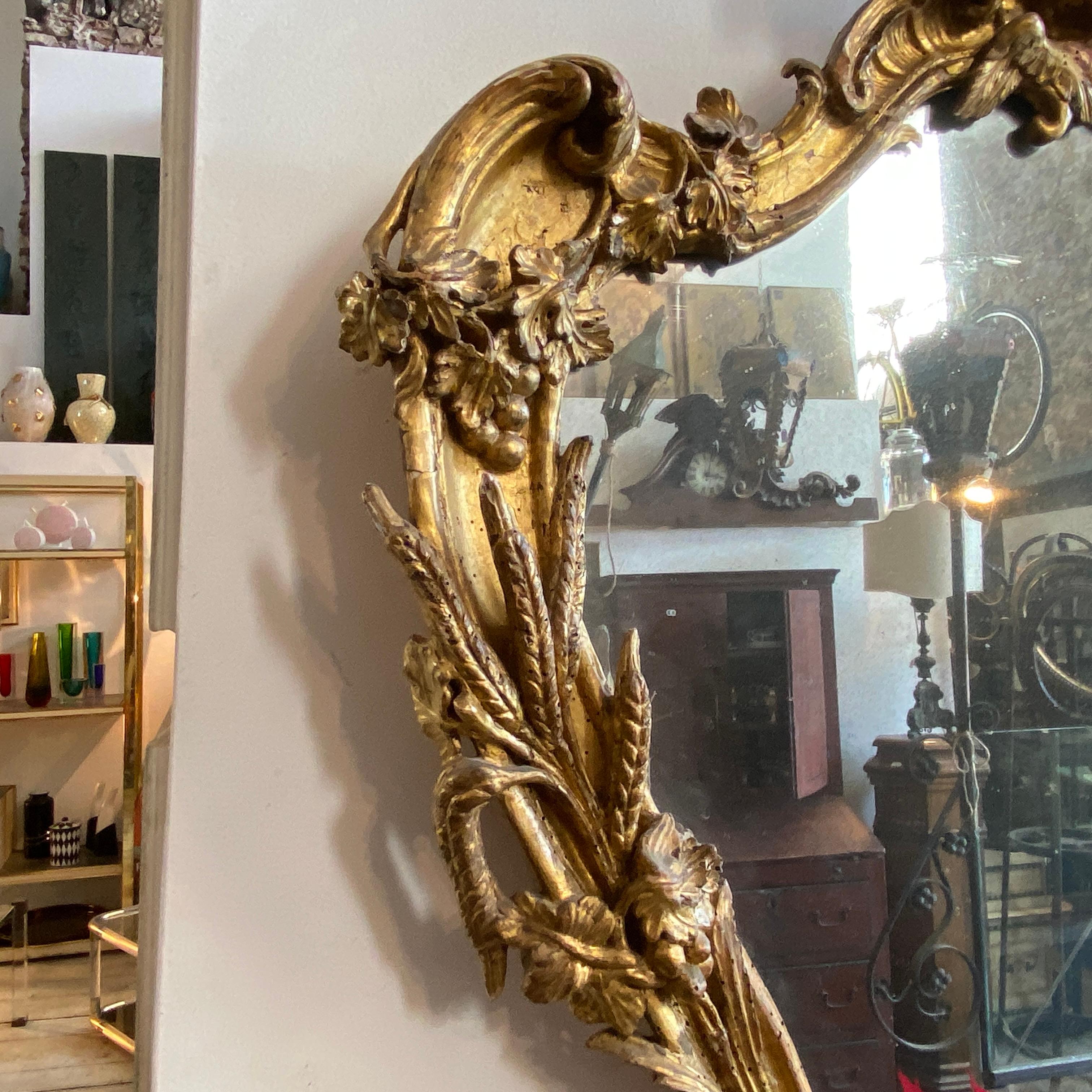 Mercury Glass Mid-18th Century Gilded Wood Sicilian Wall Console and Mirror