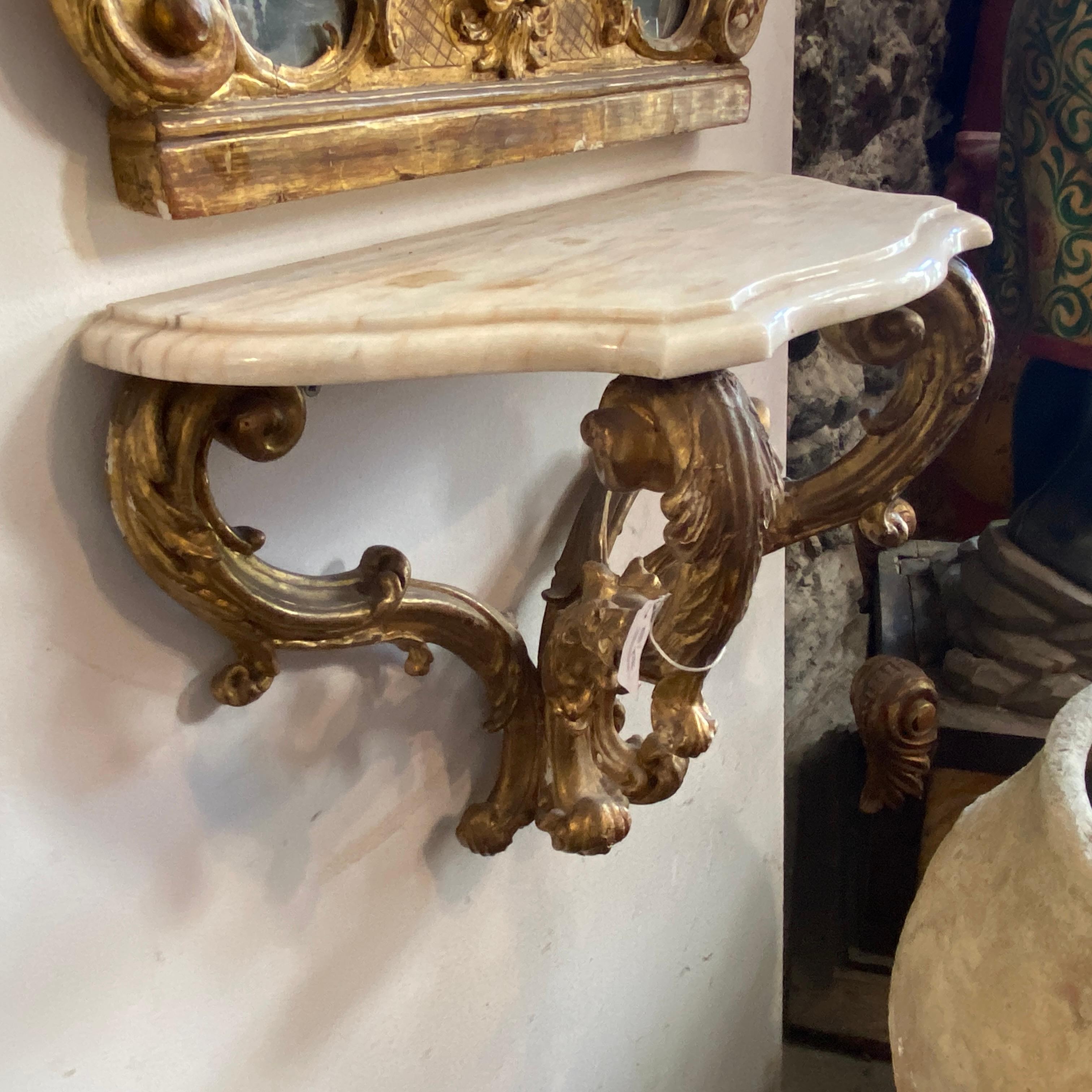 Mid-18th Century Gilded Wood Sicilian Wall Console and Mirror 2