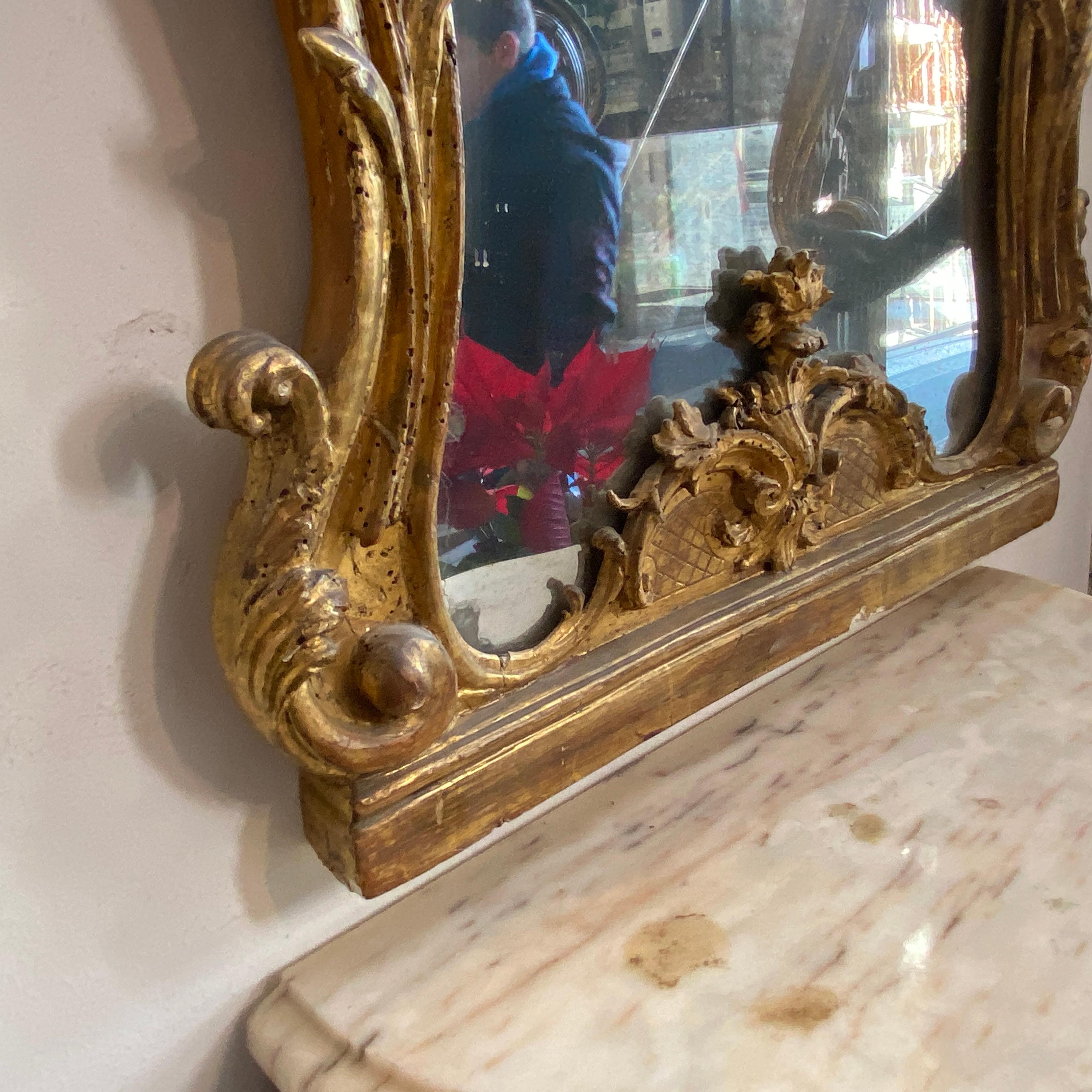 Mid-18th Century Gilded Wood Sicilian Wall Console and Mirror 3