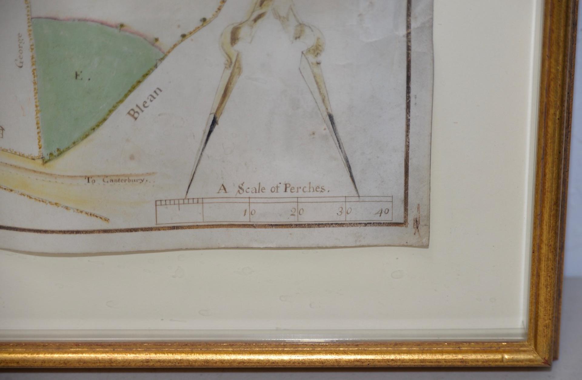Mitte des 18. Jahrhunderts handgezeichnete englische Farmkarte auf Pergament um 1740

Henry Maxted & Isaac Terry, Landvermesser.

Karte eines Bauernhofs in der Pfarrei Blean in der Grafschaft KENT: Im Besitz von Frau Elizabeth Hodgson um