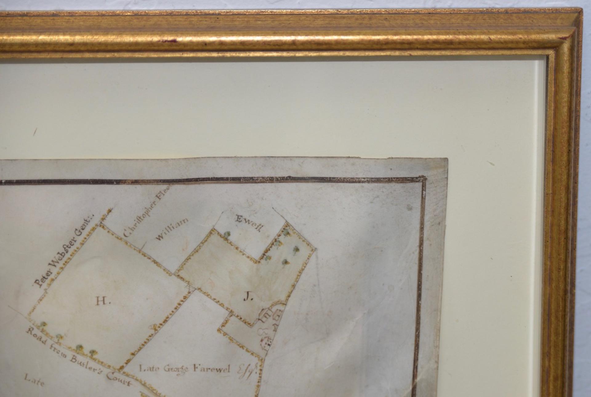 Mitte des 18. Jahrhunderts handgezeichnete englische Farmkarte auf Pergament:: um 1740 (Englisch) im Angebot