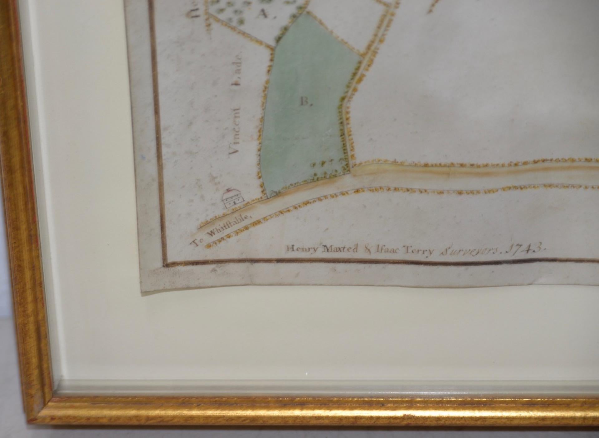 Hand-Painted Mid-18th Century Hand Drawn English Farm Map on Vellum, circa 1740s For Sale