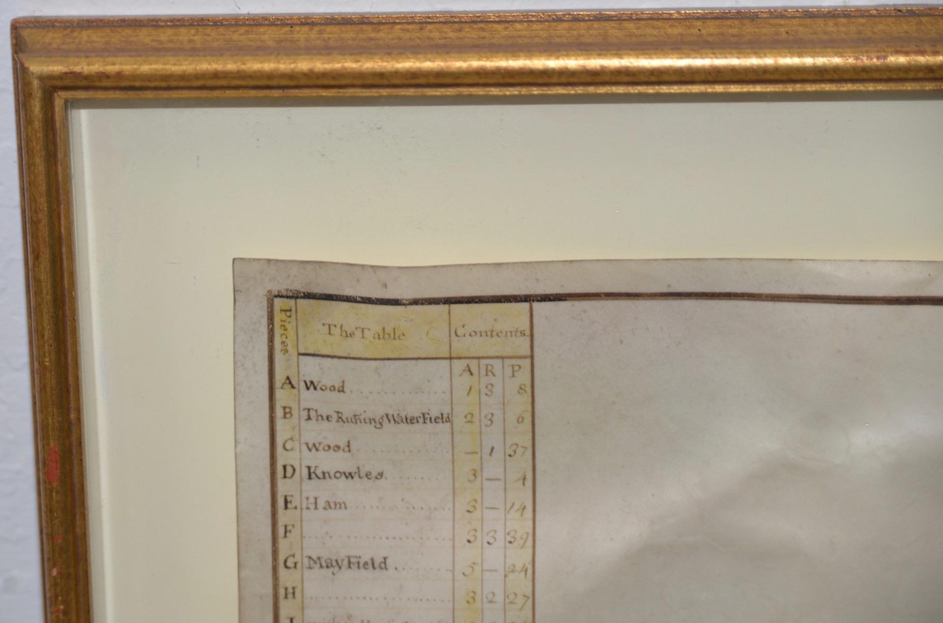 Mitte des 18. Jahrhunderts handgezeichnete englische Farmkarte auf Pergament:: um 1740 im Zustand „Gut“ im Angebot in San Francisco, CA