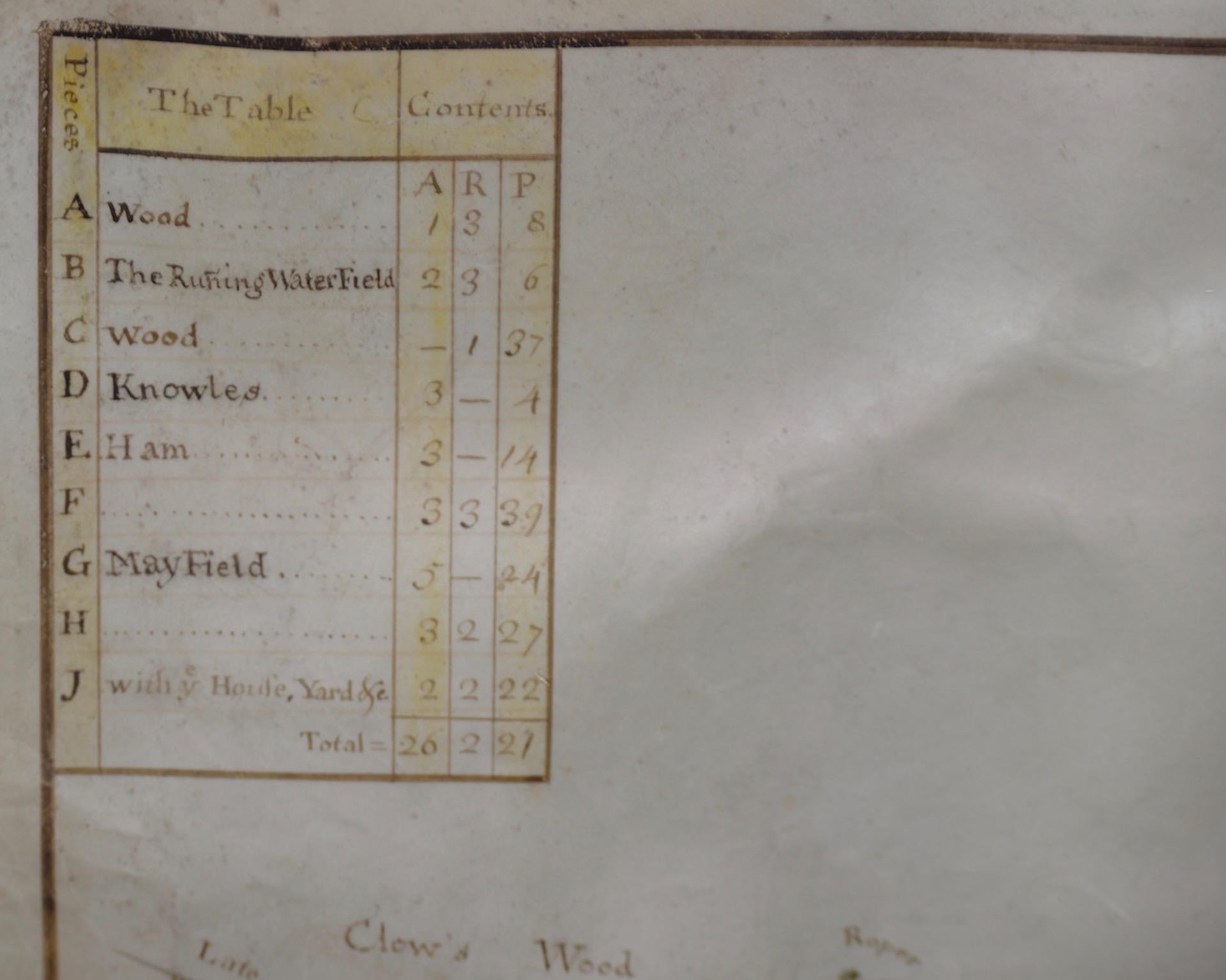 Mitte des 18. Jahrhunderts handgezeichnete englische Farmkarte auf Pergament:: um 1740 im Angebot 1