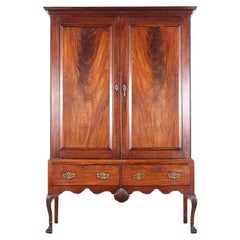 Used Mid-18th Century Irish Mahogany Linen Press Cabinet