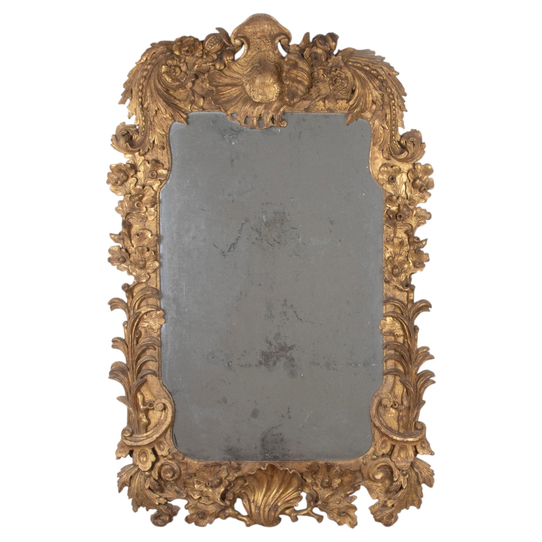 Mid-18th Century Irish Rococo Giltwood Wall Mirror, 1750 For Sale