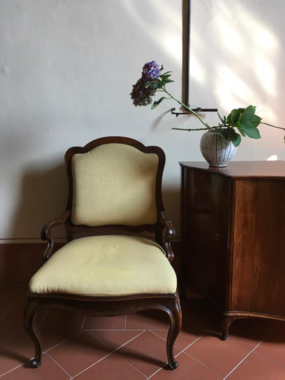 Mid-18th Century Italian Antique Hand-Carved Walnut Upholstered Armchairs, Pair 6