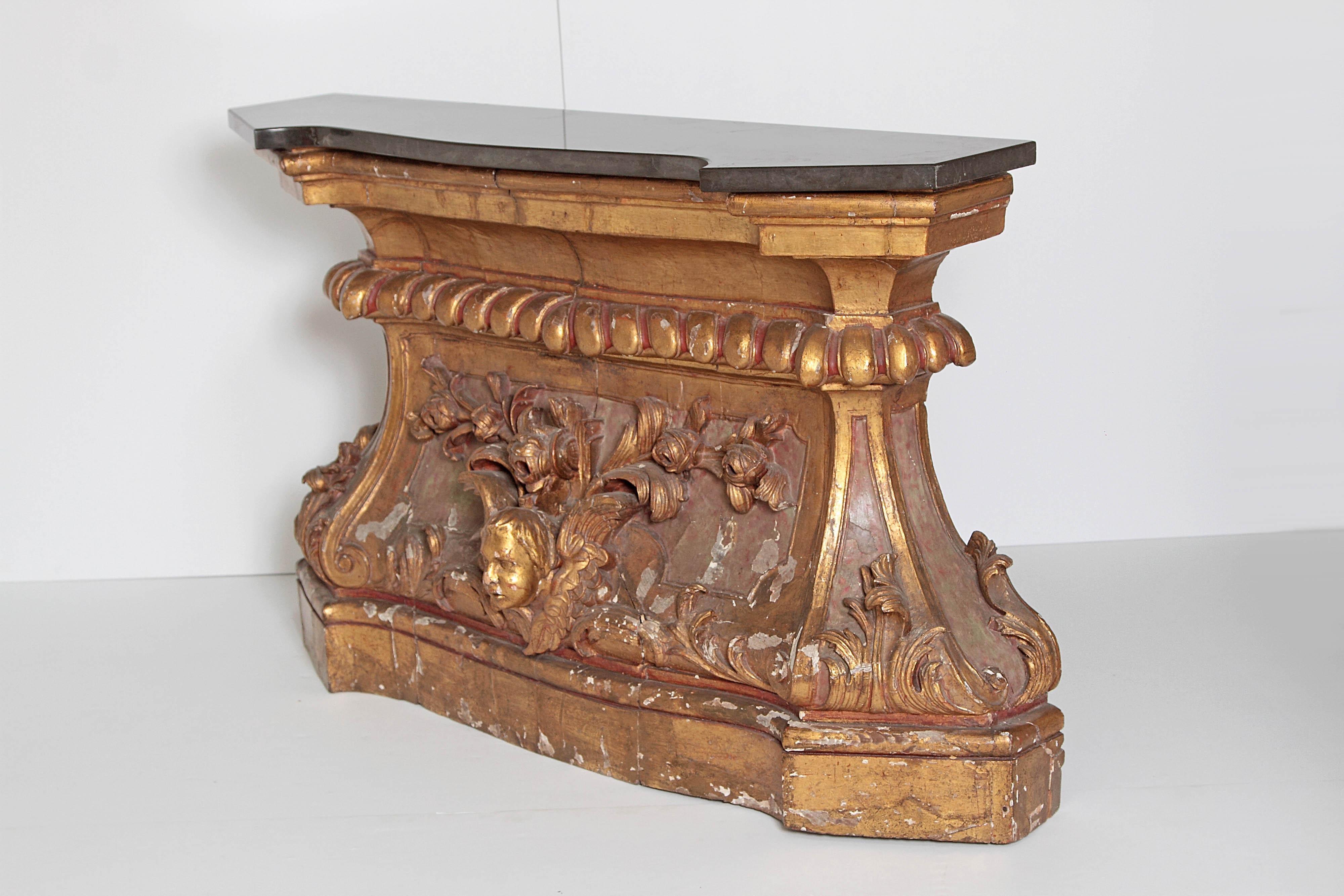 Hand-Carved Mid-18th Century Italian Architectural Fragment / Console Table